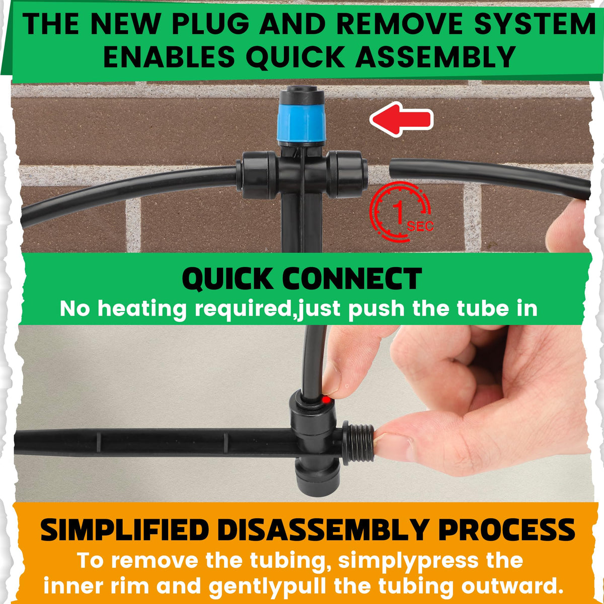 MIXC 20pcs Two-Way Quick-Connect Drip Irrigation Emitters for 1/4" Drip Irrigation Tubing - Adjustable Push-to-Connect 360° Drip Emitters Vortex on 7" Sturdy Stake for Irrigation System