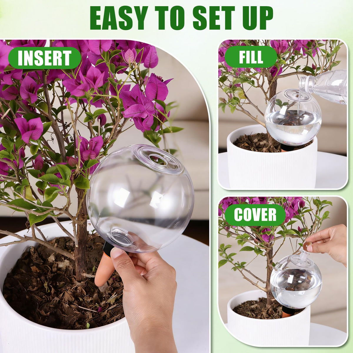 26 oz Extra Large Plant Self Watering Globes Top Fill - Upgraded Plastic Water Bulbs, Slow Release Terracotta Self Watering Planter Insert, Plant Watering Devices System, Water Spikes Stakes, 2 Pack