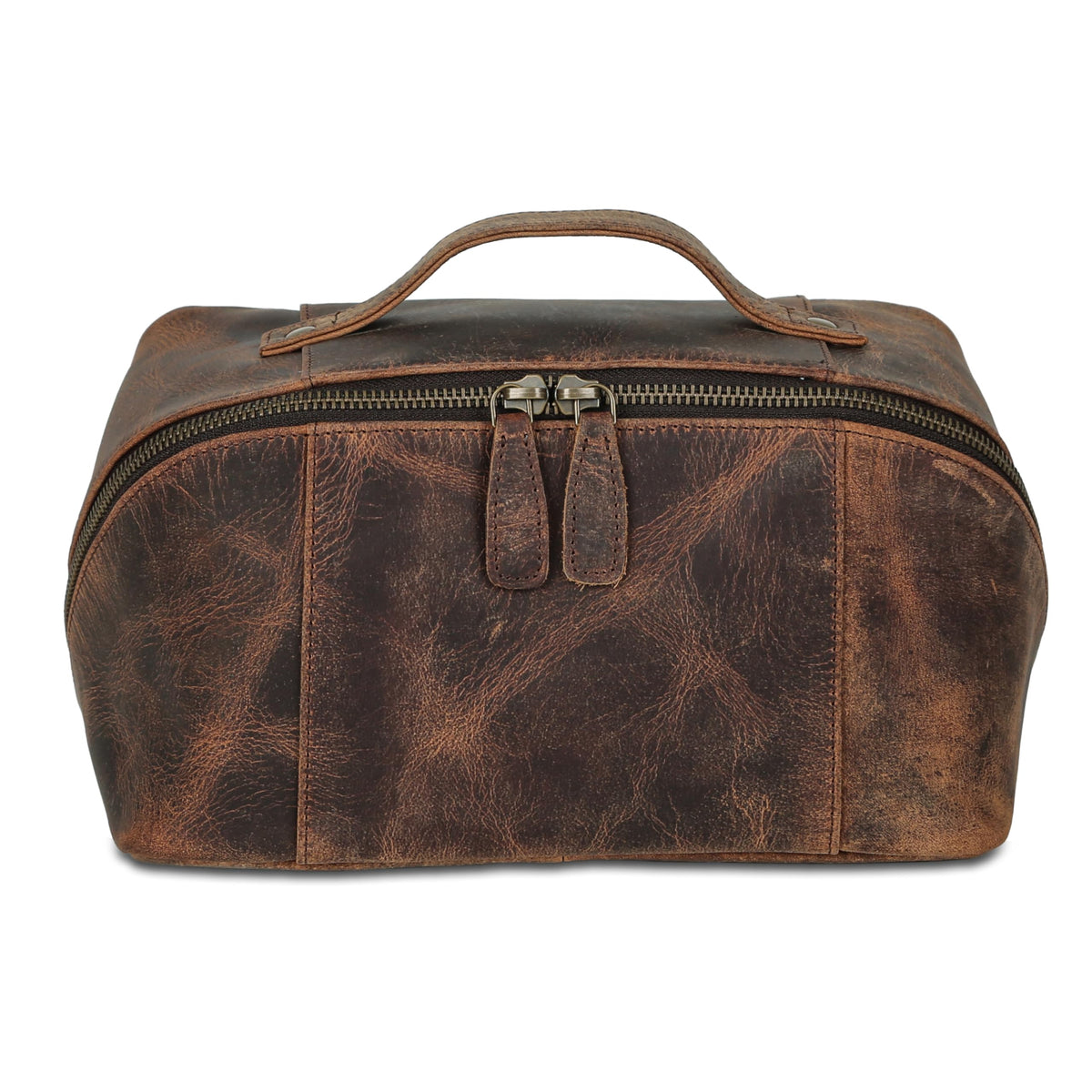 KomalC Luxury Leather Men’s Toiletry Travel Bag – Handmade Shaving Kit with Waterproof Interior, Spacious Storage & Carry Handle – leather travel Kit Bag for Men & Women (Dark Brown)