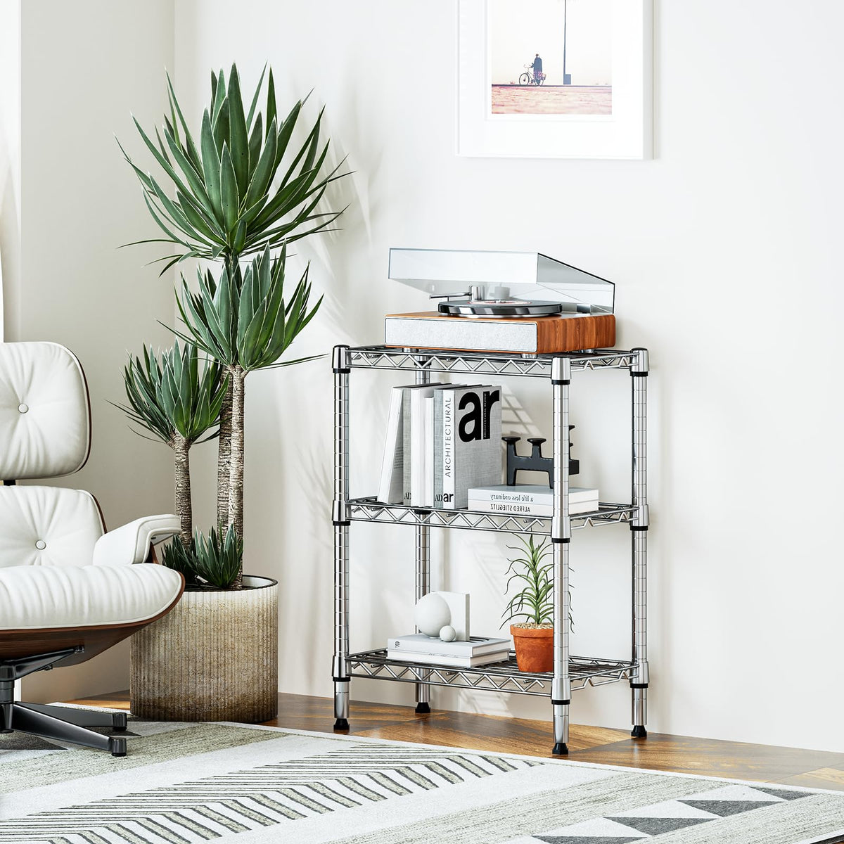 M MZG 750 lbs 3 Tier Shelf Metal Storage Shelves Wire Rack Closet Organizers with PP Board for Garage Kitchen Bathroom Laundry Chrome 11.8" D x 21.7" W x 28.6" H