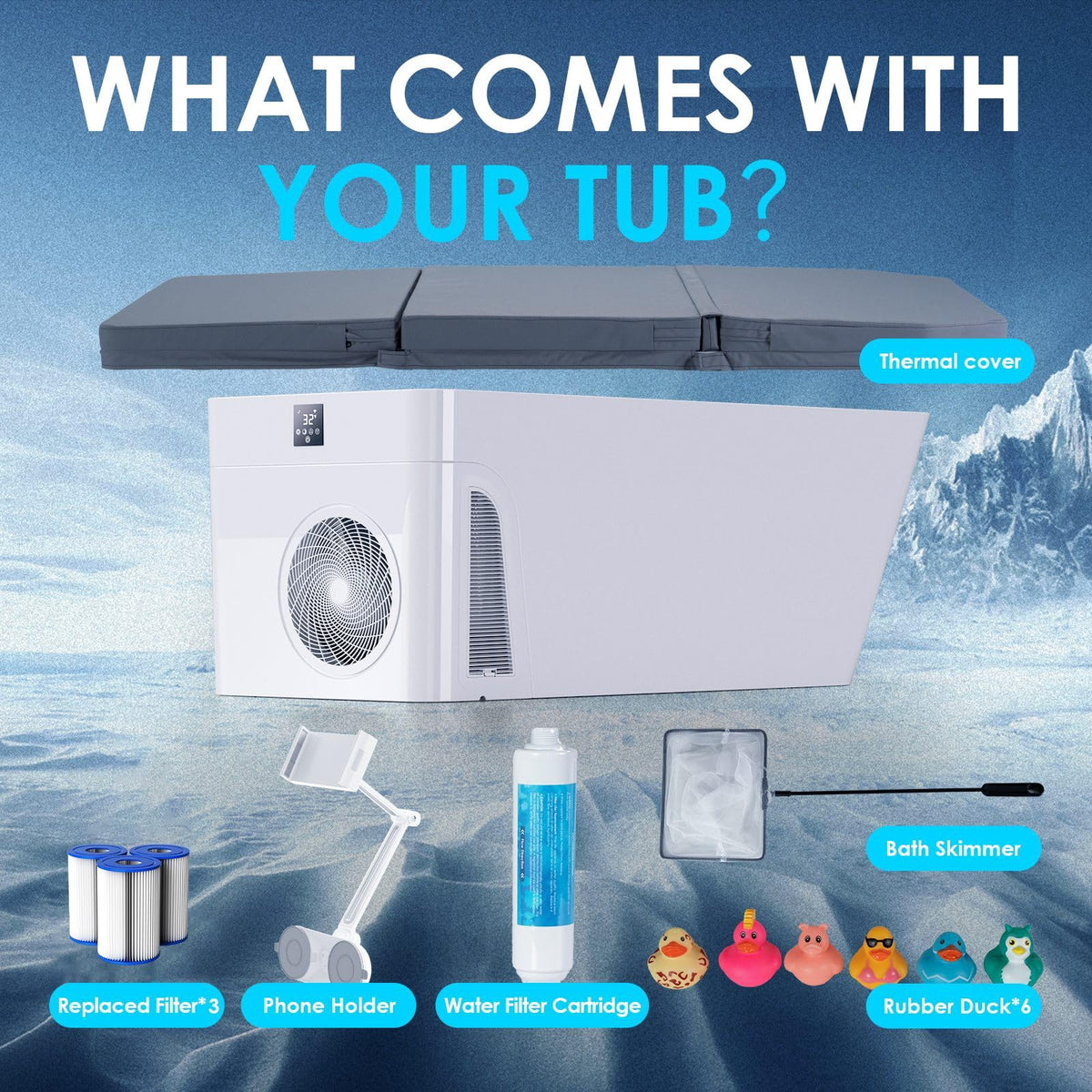 ICEGALAX Ice Bath Tub with Built-In Water Chiller (Down to 38℉), Smartphone Control, Whisper-Quiet, Freestanding Design for Full-Body Recovery & Cold Therapy, All-in Gen 2 (White)