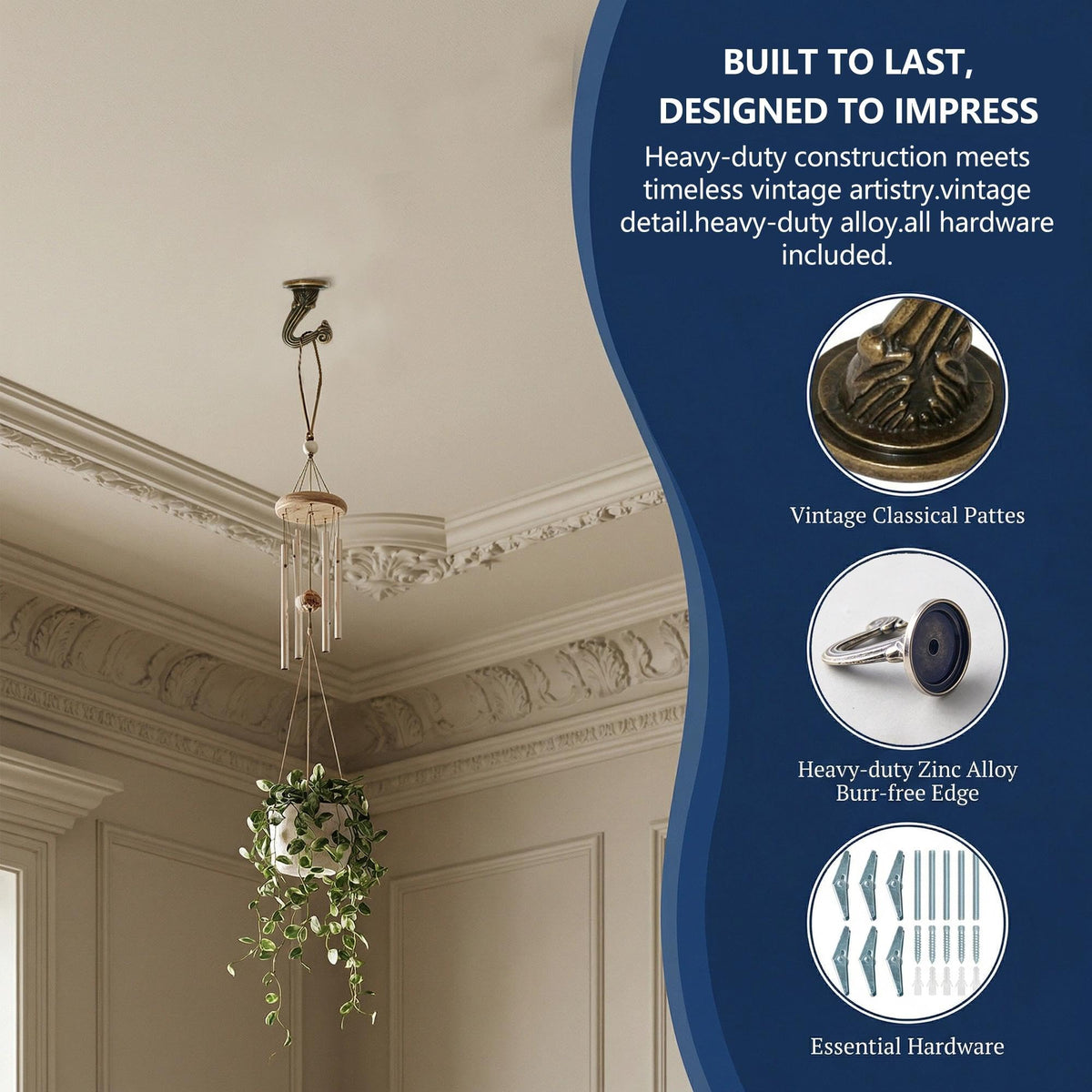 RiseDirectly 6-Pack Heavy Duty Bronze Green Ceiling Hooks for Hanging Plants, Swag Hooks with Hardware for Chandeliers, Indoor Plant Hangers & Lightweight Decor