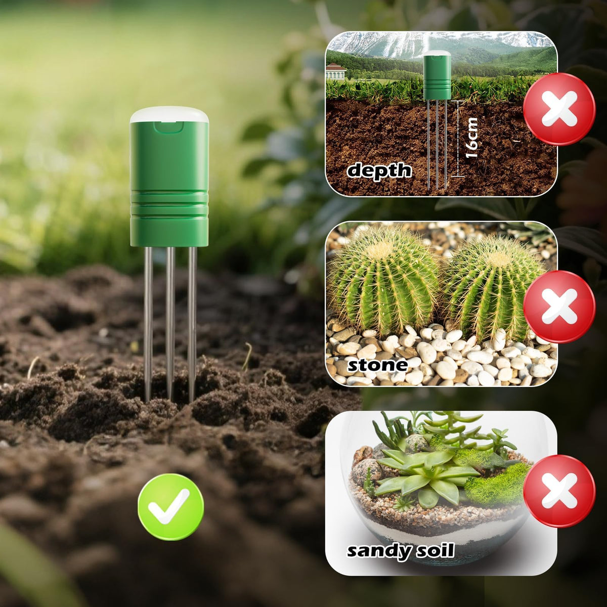 VODESON Soil Moisture Meter for Plants, Multi-Zone Wireless Soil Test Kit & Soil Thermometer, TDR4-in-1 Plant Water Meter, 230ft RF, IPX5 Waterproof, Indoor Outdoor Garden Lawn Farm(Display+2Sensor)