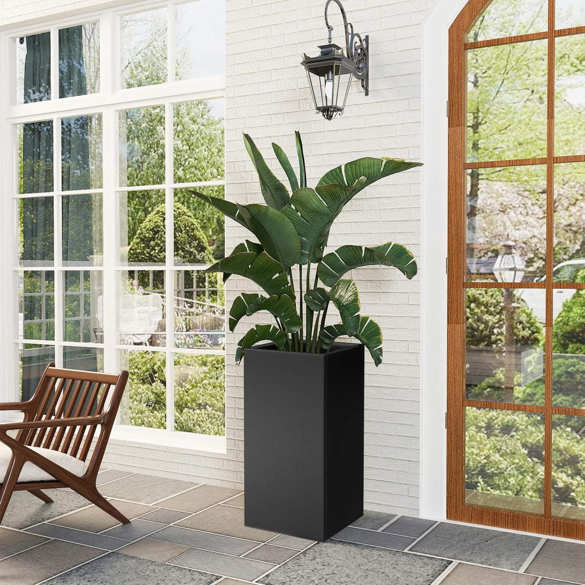 Nessxa Metal Planter Box for Outdoor Plants 15" L x 15" W x 30" H 2 Pack, Heavy Duty Steel Planter Box with Removable Insert Shelf, Rectangular Planters for Porch, Garden, Yard, Hotel (Black)