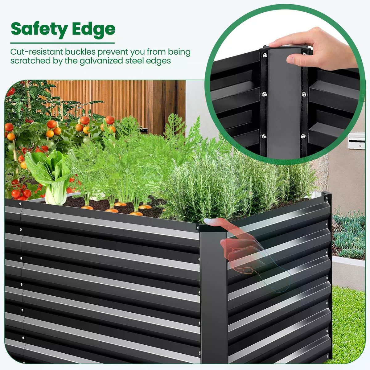 Homdox 6×3×2FT Galvanized Metal Raised Garden Bed Kit, Deep Root Elevated Planter Box w/Anti Cutting Strip & A Pair of Gloves, for Vegetables, Flowers, Herbs, Succulents, 265 Gallon Capacity, Black