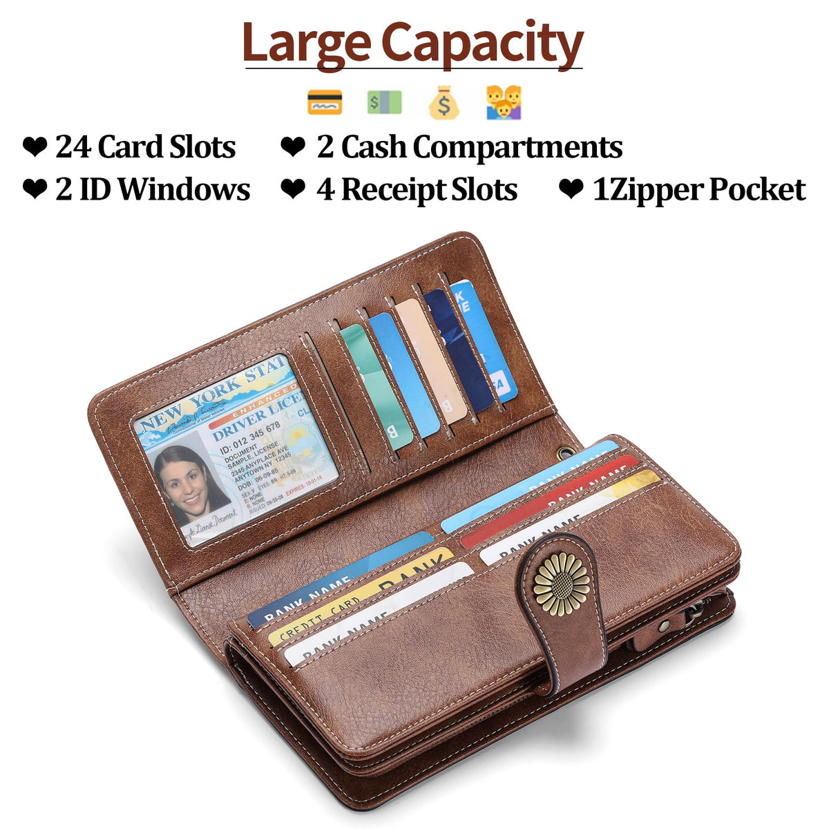SENDEFN Wallets for Women Leather Credit Card Holder with RFID Blocking Large Capacity Wristlet