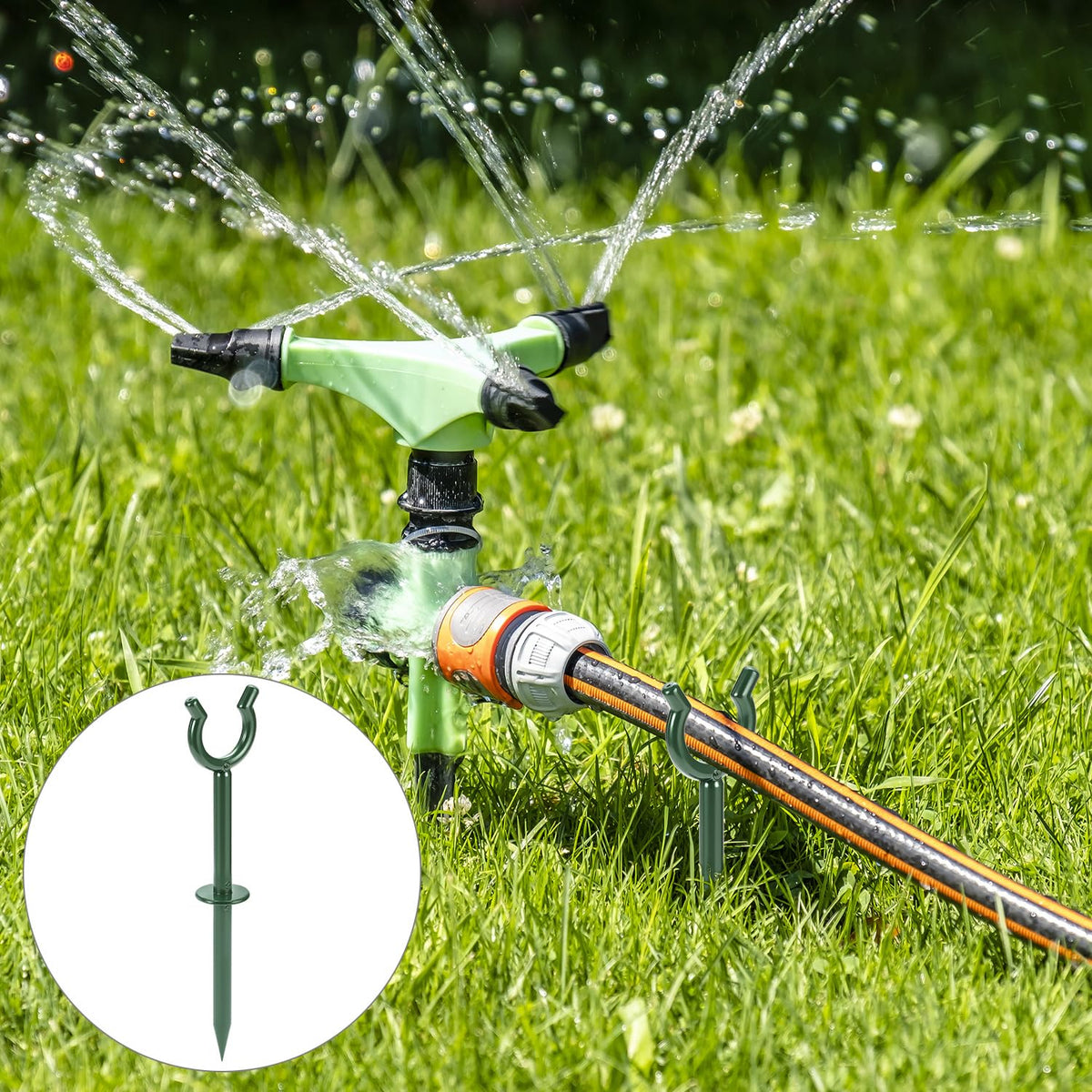 QWORK 3/4" Garden Hose Holder Brackets - 20 Pcs Plastic Outdoor Hose Guide Stakes Support Spike Tool
