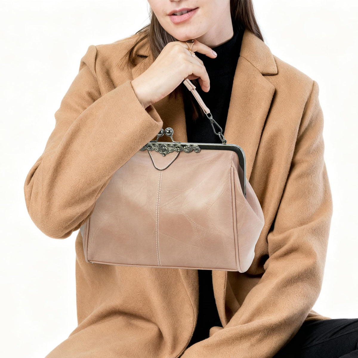 CIVECHOL Purses for Women Vegan Leather Women's Handbag Crossbody with Kiss Lock Satchel Evening Clutch Purse Vintage Tote