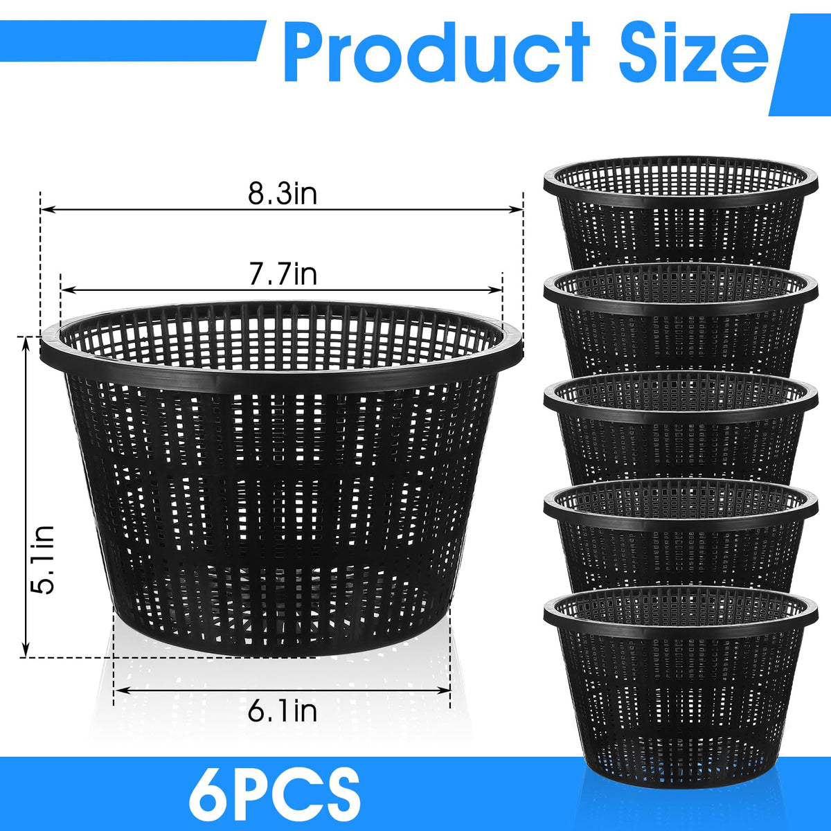 mekueeex 6 Pcs Hydroponic Baskets Aquatic Black Plastic Garden Mesh Net Pot Hydroponic Pots Slotted Pond Basket Aquarium Plant Pots for Lily Hydroponic Nursery Grow Planting Supplies