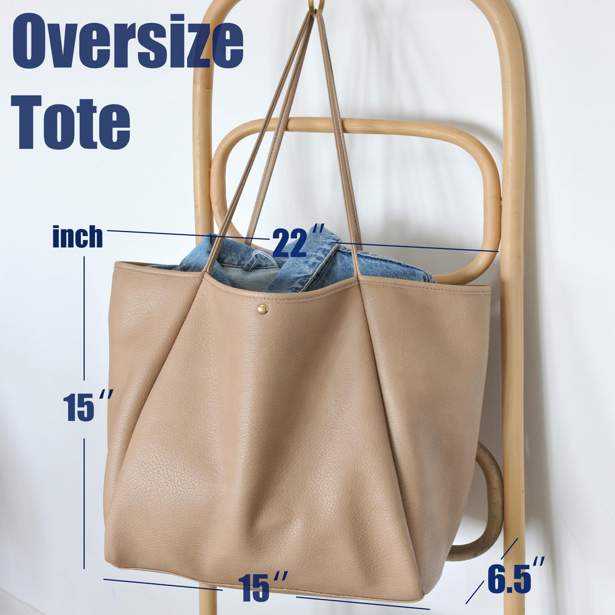 Oversize Pu Leather Tote Women Weekender Bag Shopper Handbag Travel Purse (Nude)