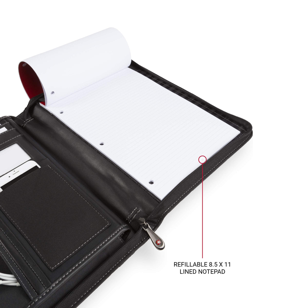 Wenger Concept Zippered Padfolio, Padded Document Organizer, Black
