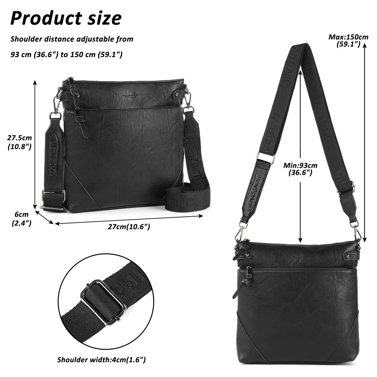 TANTOMI Crossbody Bags for Women, Vegan Leather Hobo Purse for Travel, Shoulder Handbags with Adjustable Wide Strap