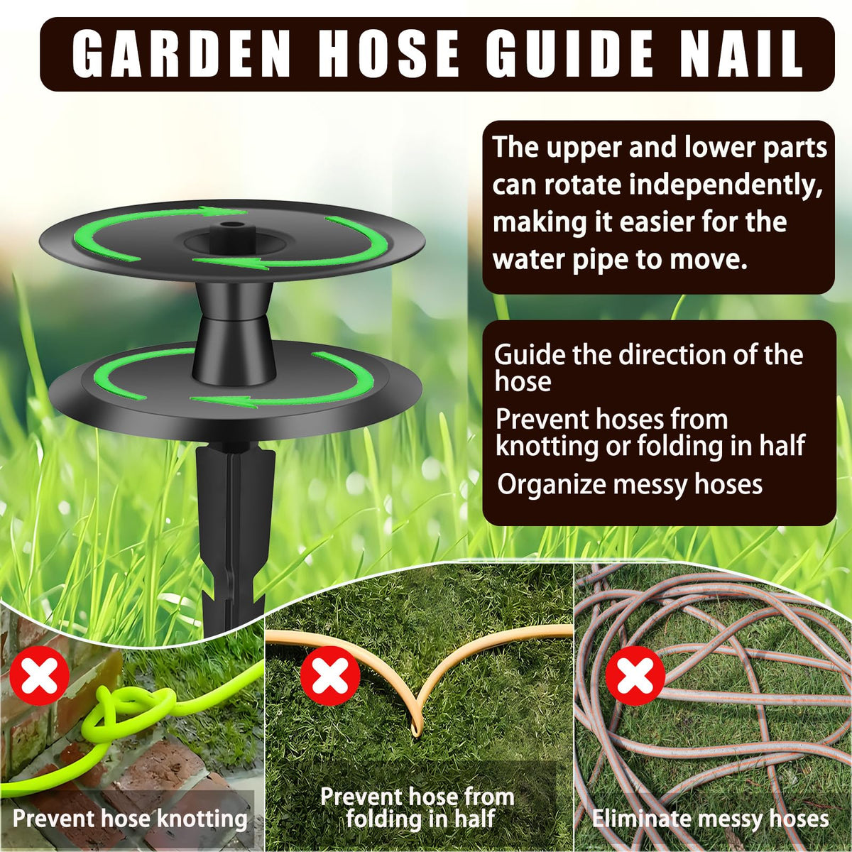 4PCS Garden Hose Guide Spike, Metal Hose Guides for Garden Heavy Duty, Cast Iron Garden Hose Guides for Outside, Rustproof Coated Hose Guide Stakes for Lawn & Yard, Plant & Flower Bed Protection