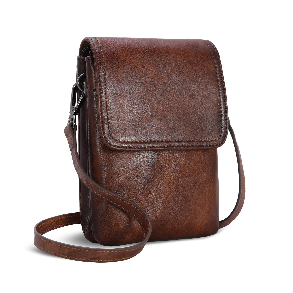 Iswee Genuine Leather Purses Travel Crossbody Bags for Women RFID Anti-Theft Zippered Satchel Bags Cell Phone Bag with Adjustable Strap (Coffee)