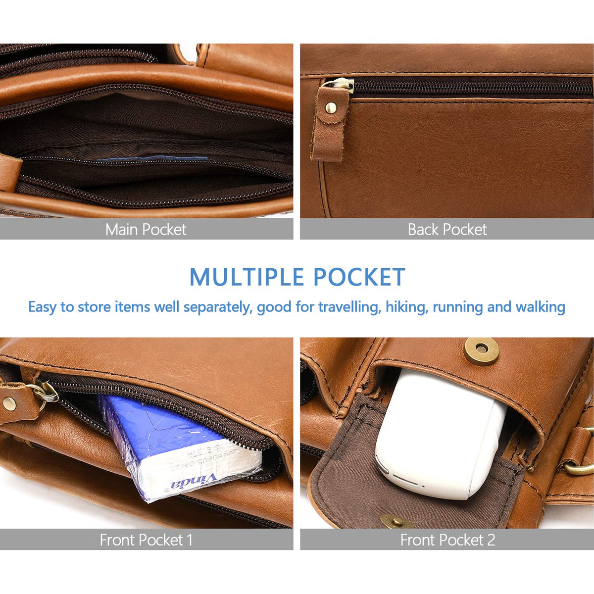 NIUCUNZH Cowhide Waist Fanny Pack-Genuine Leather and Slim with Adjustable Waistband Brown