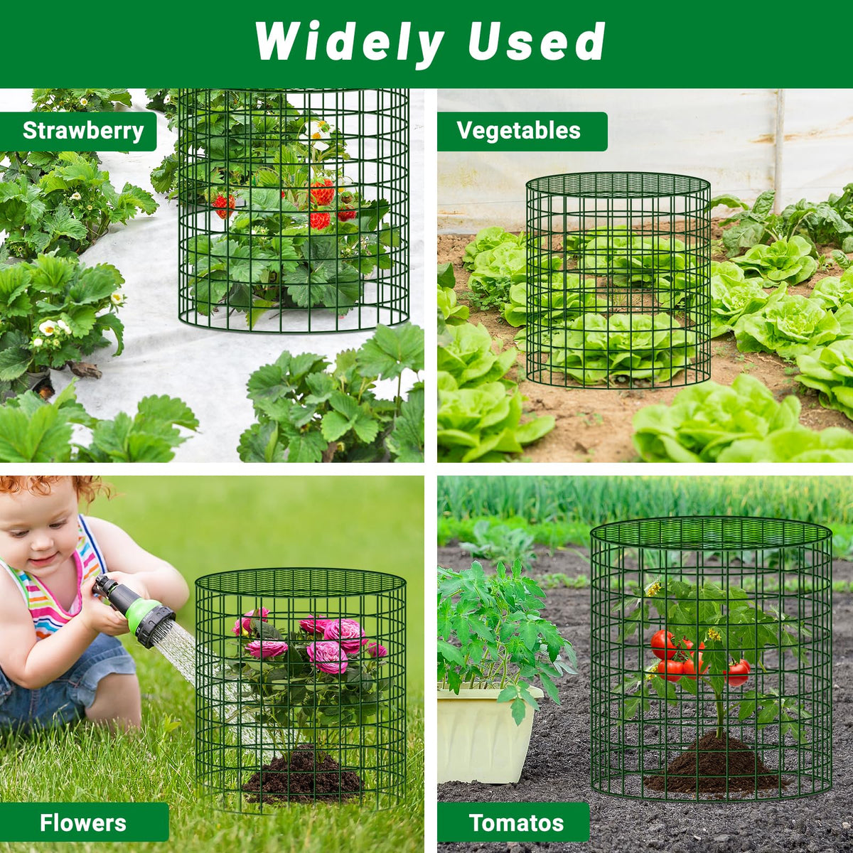 UNIFAMILY 6pcs Plant Protectors from Animals with 2 Round Covers 13 x 11.8IN, Metal Plant Cages for Outdoor Plants, Chicken Wire Cage, Plant Protectors for Keeping Bunny Chicken Squirrels Birds Out