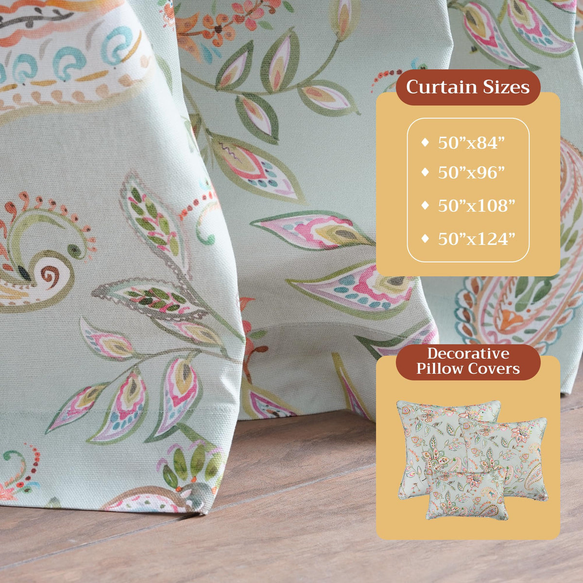 Maison d' Hermine Curtains for Living Room 100% Cotton 96 inch Length One Panel Light Filtering Curtains for Windows with Rod and Loop Pockets Spring Summer (Ramage - Multi, 50" W x 96" L)