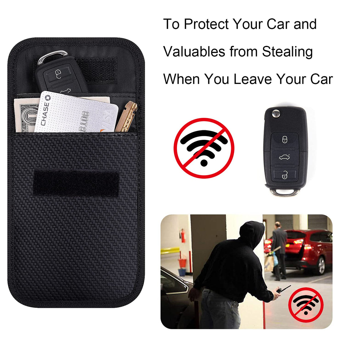 Wisdompro Faraday Pouch: RFID Blocking Anti-Theft Remote Key Protector, Black (2 Pack Pu Leather), Modern