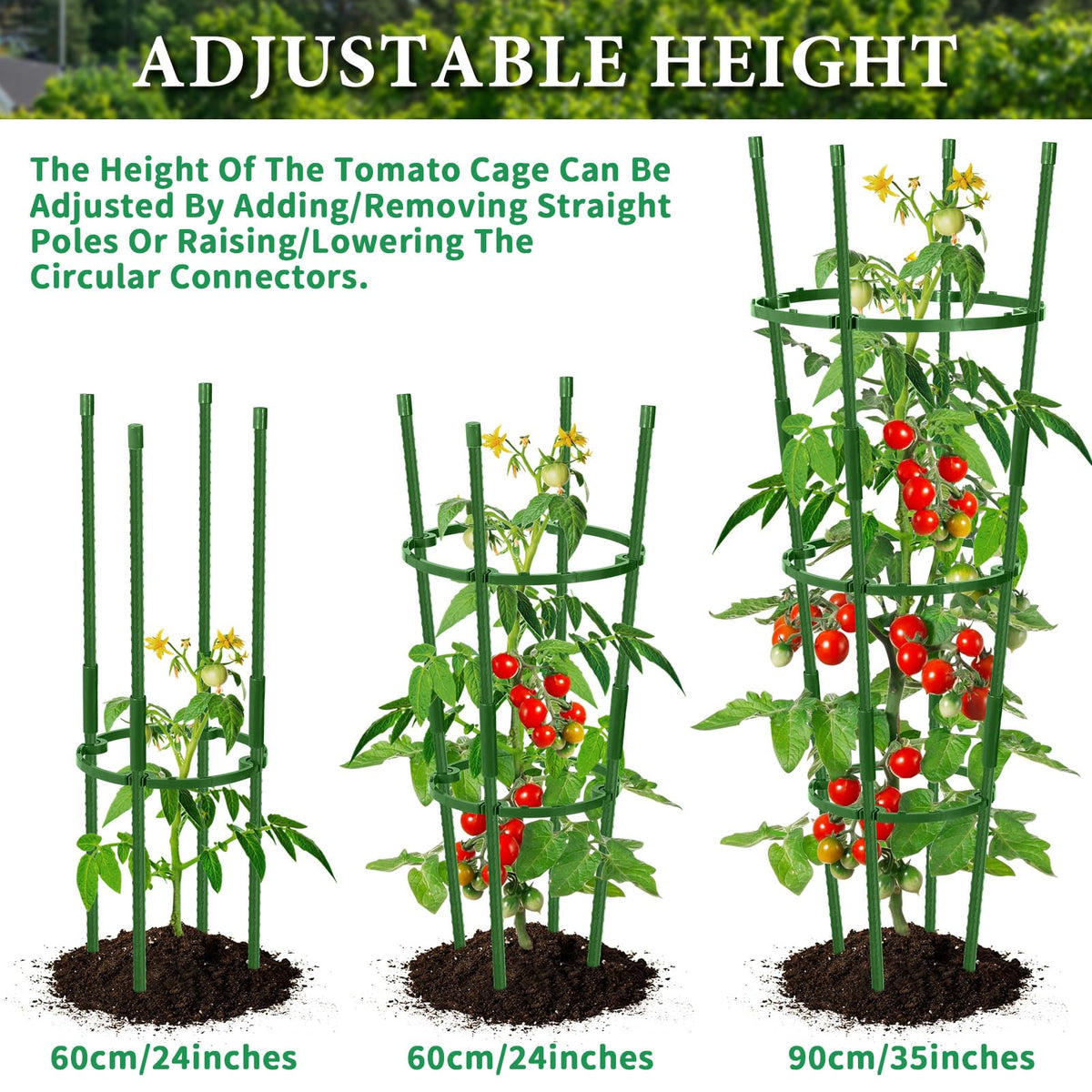UJG 2-Pack 35 Inches Tomato Cages for Garden, Tomato Cage, Tomato Plant Support, Heavy-Duty Tomato Trellis with Height Adjustable Rings for Garden Climbing Plants with Twist Tie & Gloves