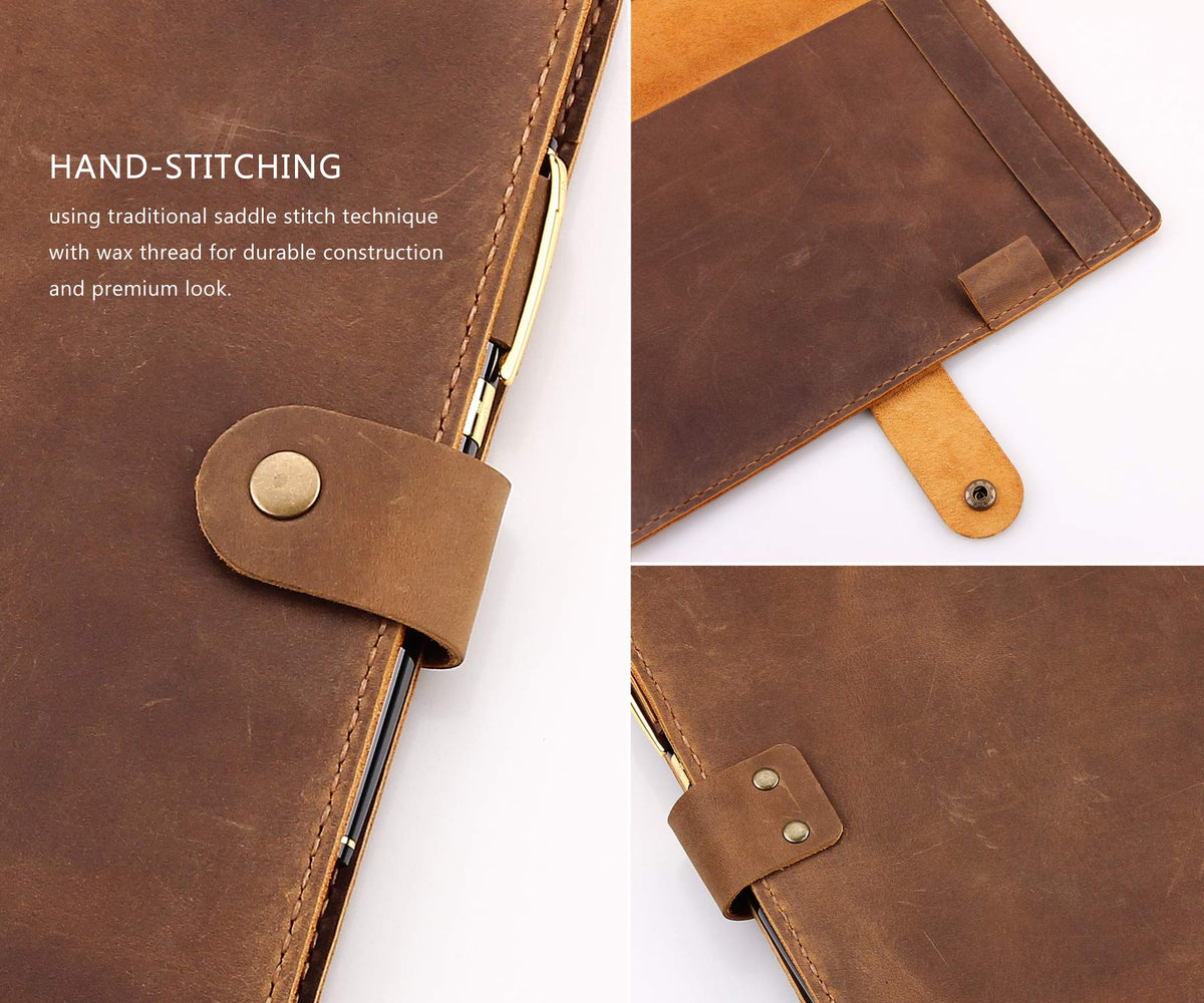 Robrasim Leather Cover for 6"x9" Steno Notebook, Leather Folio Cover Compatible with 6x9 Spiral Steno Pads, A5 Notebook Organizer with Pen Loop - Brown