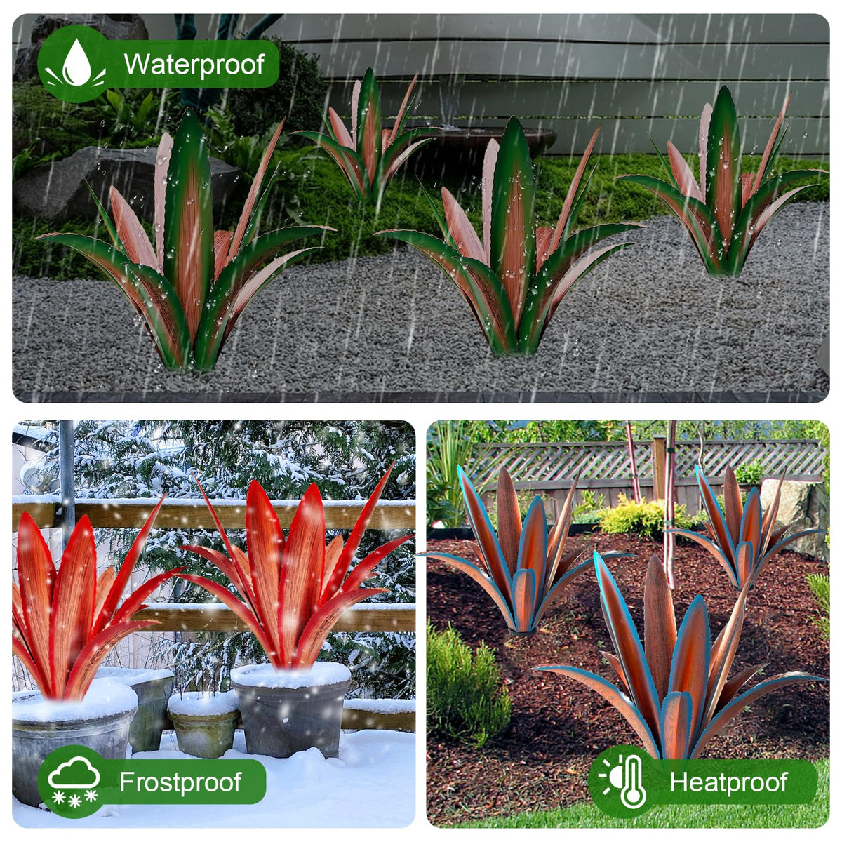 TOMBABY Enlarge Thickened Wind Resistant Metal Agave Garden Art Metal Plant Country Garden Sculpture Statue Outdoor Decoration Agave Metal Plant Courtyard Lawn Ornament Gift (2, 12 Leaves red)