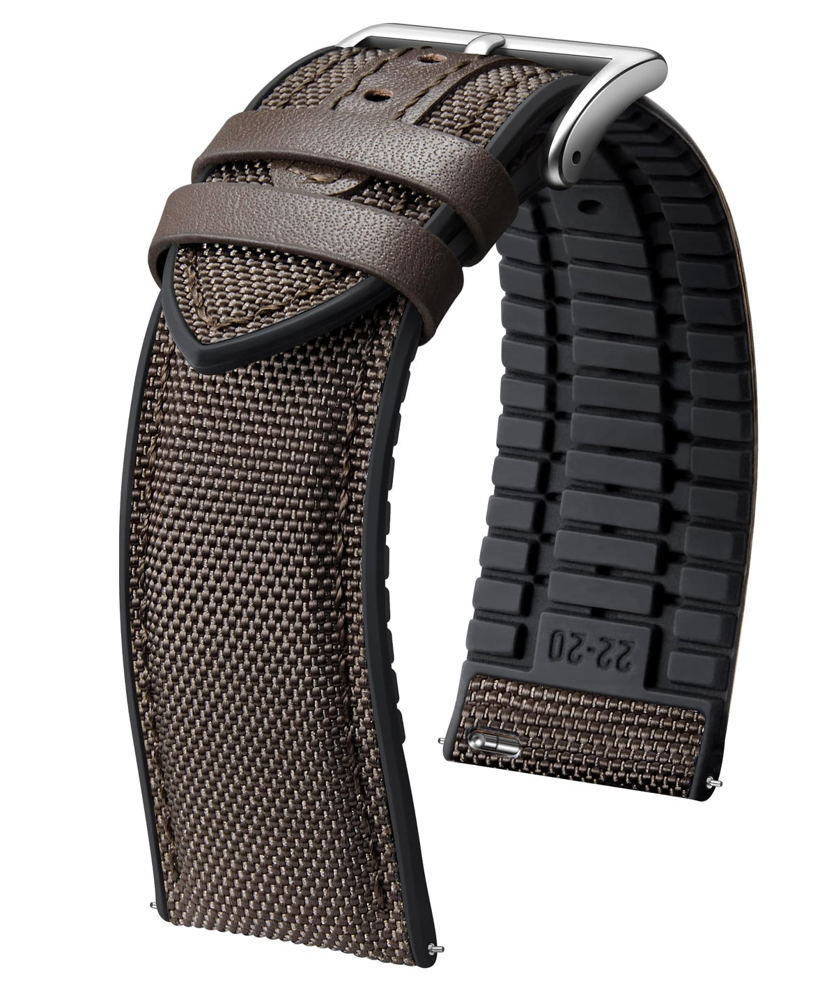 BINLUN Nylon Silicone Watch Bands 18mm 19mm 20mm 21mm 22mm Quick Release Canvas Rubber Hybrid Watch Strap Replacement Watchband for Men Women 9 Colors Silver/Black Buckle(Dark Brown-Silver,19mm)