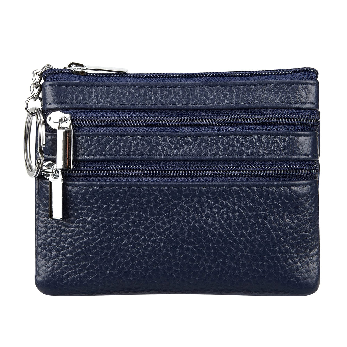 Women's Genuine Leather Coin Purse Mini Pouch Change Wallet with Keychain, navyblue