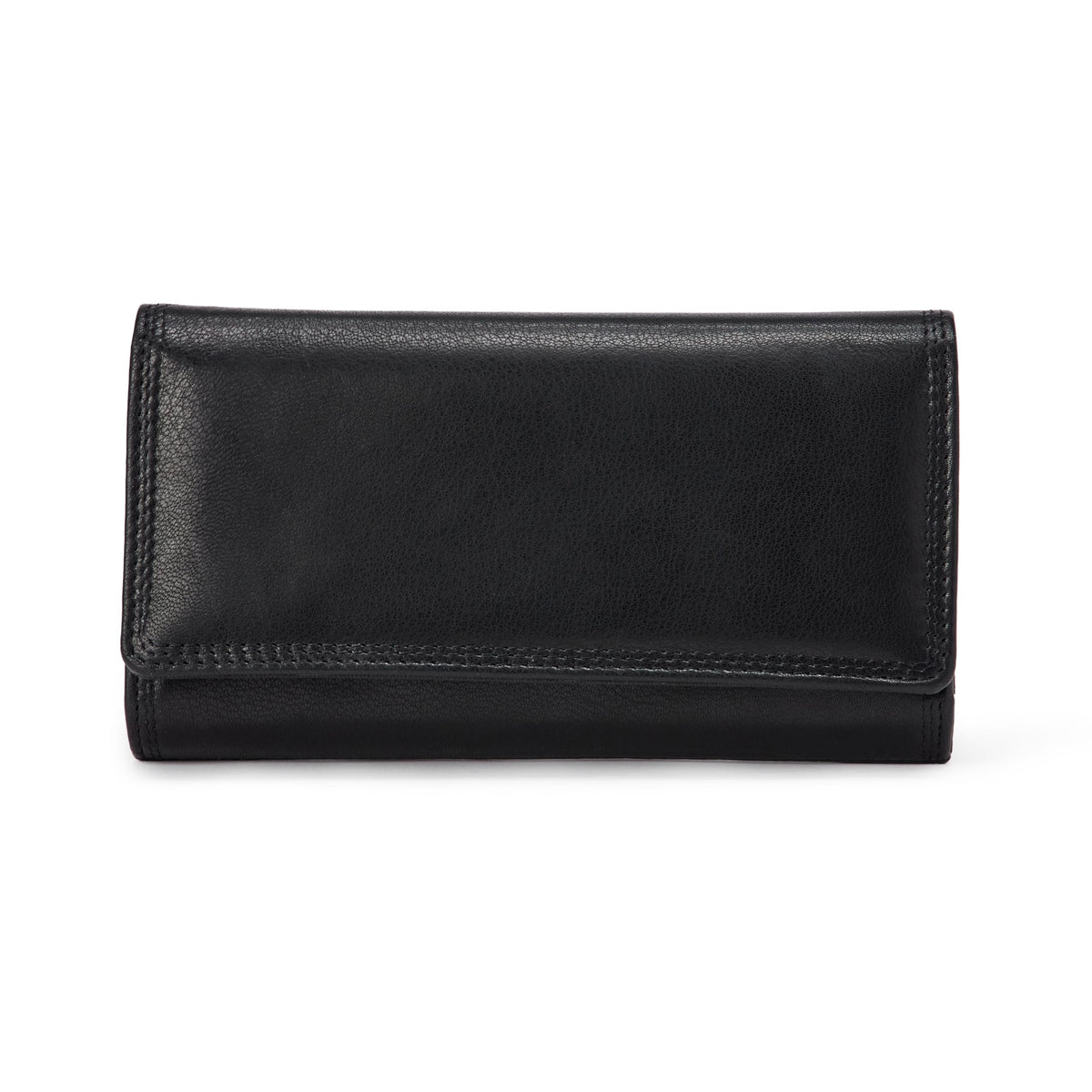 Amazon Essentials Women's Long Flap Continental Leather Wallet, Black, One Size