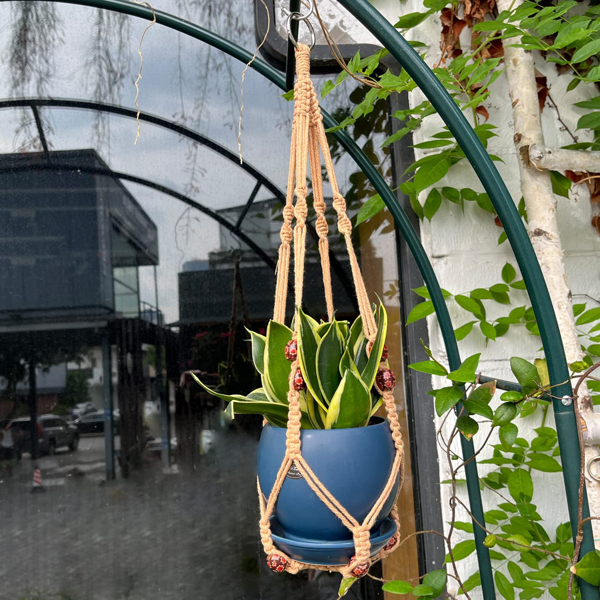 Macrame Plant Hanger for 5 to 10 Inch Plant Pots, Set of 2 Indoor Handmade 35 Inch Woven Rope Hanger Kits with Hooks and Wood Beads, Hanging Planter Basket Holder for Boho Home Decor (Brown, 2 Pack)