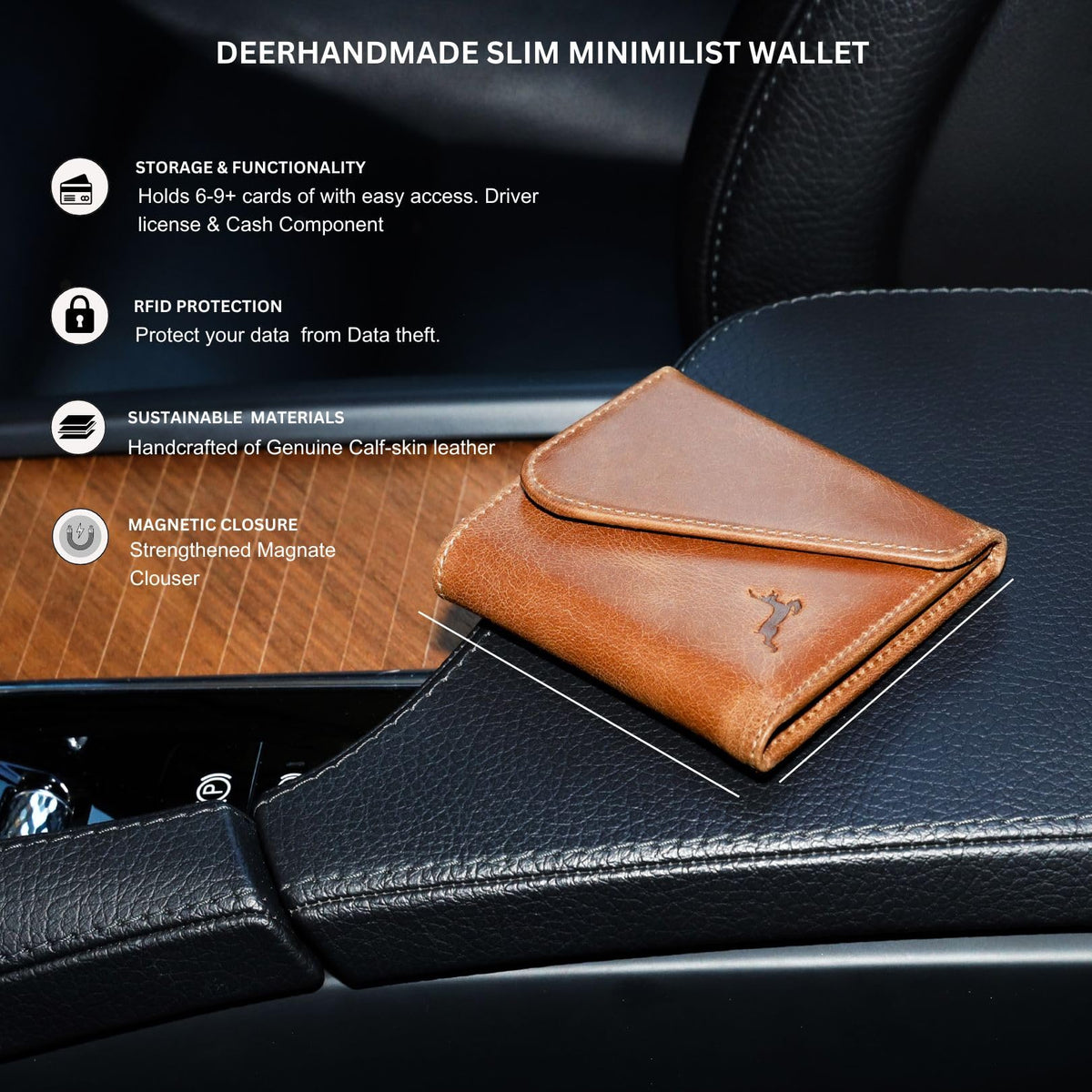 Full-Grain Leather Wallet for Men, Handcrafted Mens Bifold Wallet with RFID Blocking, Magnetic Closure, Slim Minimalist Thin Design, ID Window, Book Shaped Gift Ready Box, 3-Year Warranty