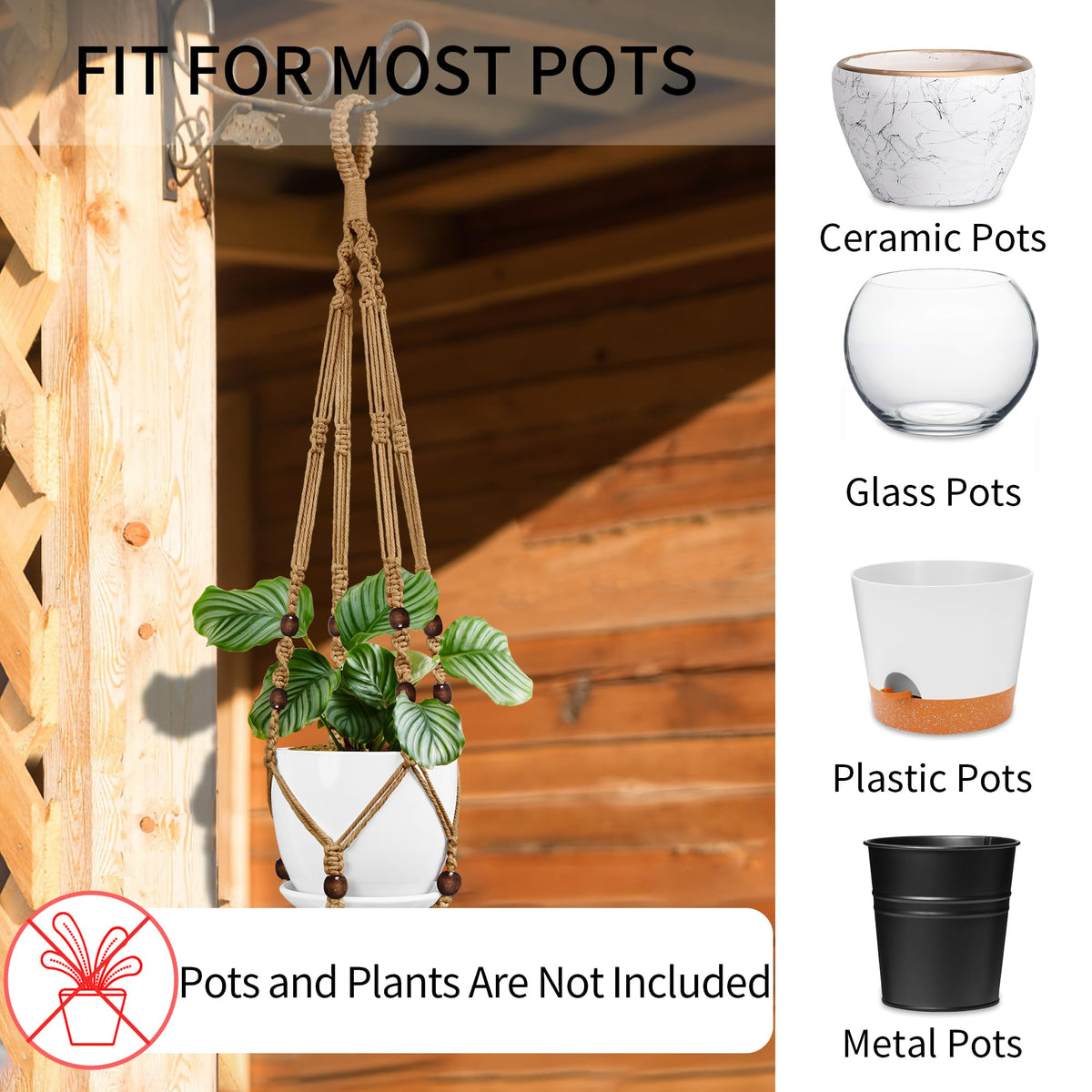 IDEEEPAN Macrame Plant Hanger - Fits 4 to 15 inches Pots for Indoor Outdoor, 43"/35"/29" Different Sizes Set, Brown (POTS NOT Included)