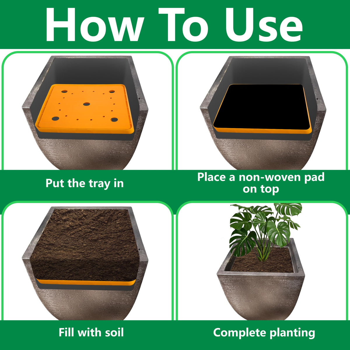 LFUTARI 13" Square Planter Insert, Reusable Large Plant Pots Insert with Liner, Plastic Planter Pot Fillers for Indoor and Outdoor 16''-19'' Plants Containers (Actual Size 13x13)