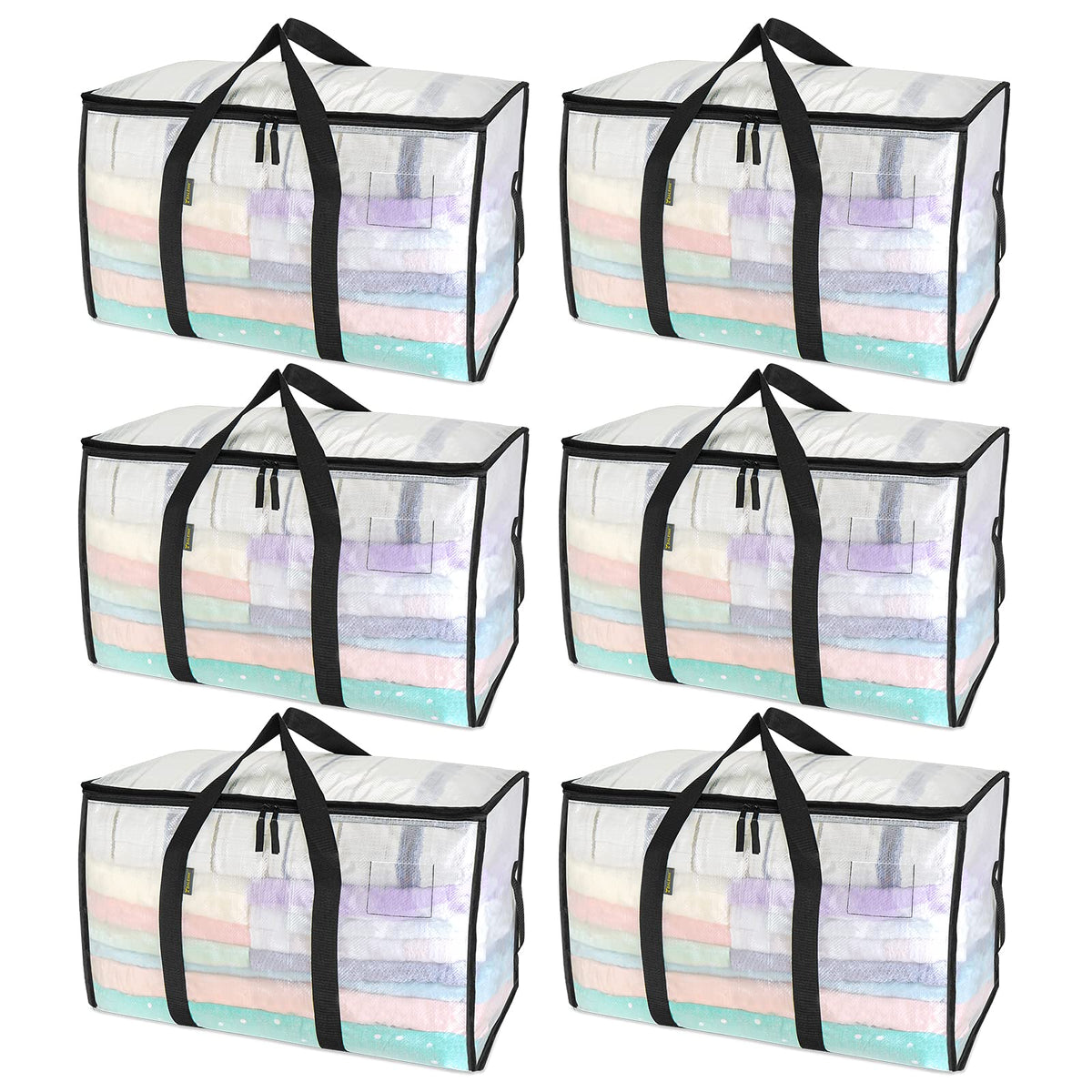 BALEINE 6-Pack Oversized Moving Bags with Reinforced Handles, Heavy-Duty Storage Tote for Clothes, Moving Supplies (Clear, 6-Pack)