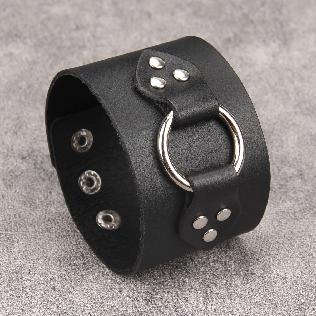 Jeilwiy Mens Cuff Bracelet Punk Rock Bracelets Black Leather Bracelet for Men Women Plain Punk Leather Snap Bracelets