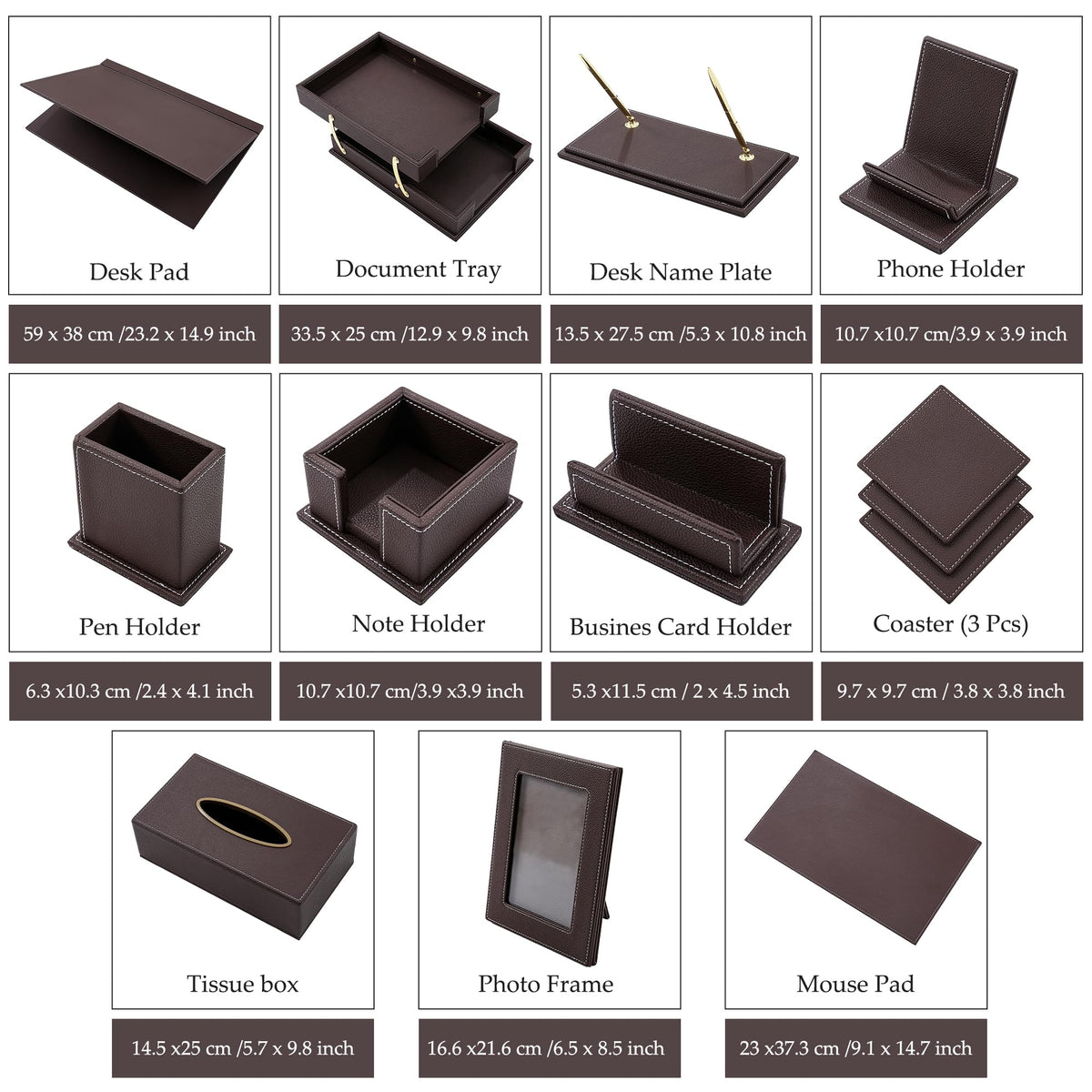 RitPin Desk Set, 11-Piece All-in-One – Executive Desk Accessories & Office Supplies, Leather Desk Organizer with Desk Pad & Blotter, 2-Tier Letter Tray, Luxury Office Desk Decor & Boss Gifts (Brown)
