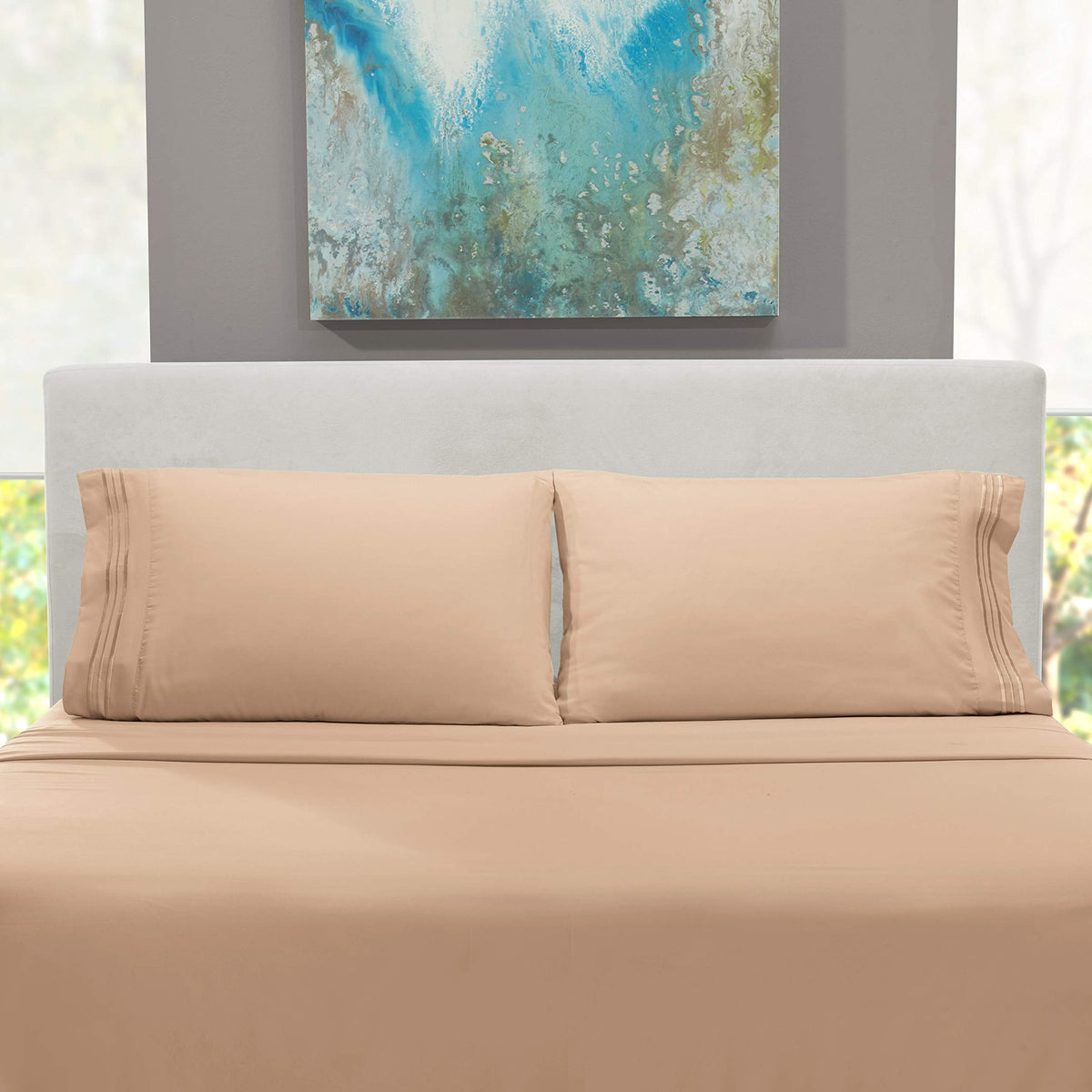Hearth & Harbor Full Size Sheets - 4 Piece Bed Sheet Set, Hotel Luxury Double Brushed Bed Sheets - Extra Soft Bedding Sheets & Pillowcases, Full, Taupe