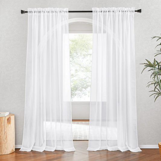 NICETOWN White Sheer Curtains 80 inches Long, Rod Pocket Chic Soft Voile Sheer Light Filtering Doorway Window Curtains & Drapes for Living Room/Porch, 2 Panels, White, W54 x L80