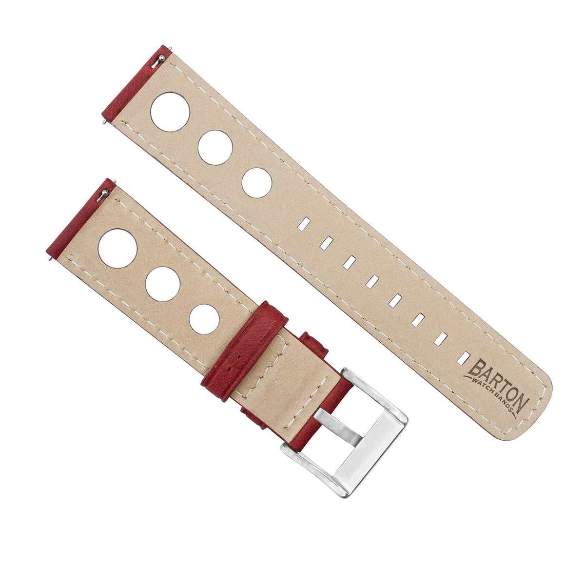 BARTON WATCH BANDS, 22mm Red - Rally Horween Leather Watch Bands - Integrated quick release spring bars- 316L stainless steel- Choose Strap Color & Width