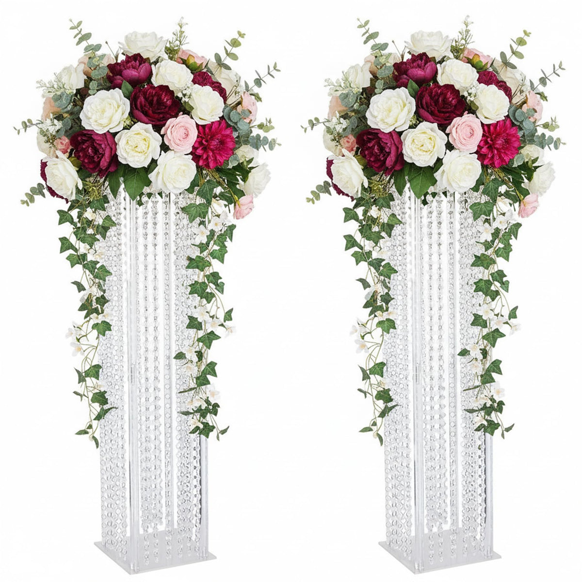 Lovecat Set of 2 Acrylic Vases, Wedding Centerpieces for Table, Clear Columnar Flower Stands, Flower Display Racks, Tall Chandelier Vases for Birthday Party Wedding Home Decor (31.5" x2pcs)