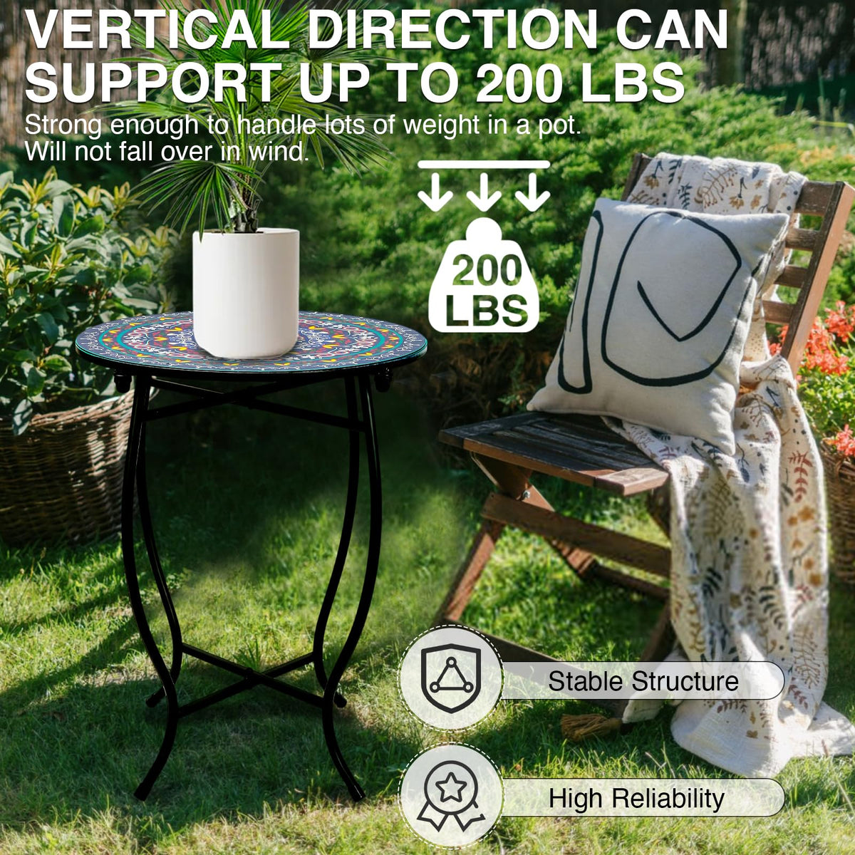 Weogot Outdoor Metal Side Tables, Round Patio Side Table, Weather Resistant Metal End Table Side Table for Patio Yard Porch Balcony Garden Bedside, Plant Stand for Indoor, Easy Assemble