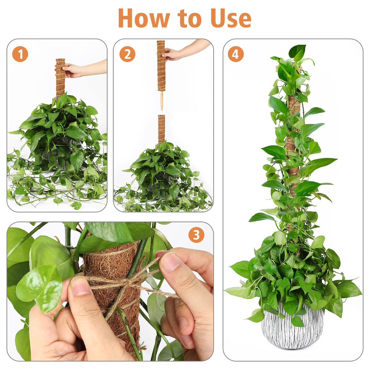 JJGoo Moss Pole for Plants Monstera,【8 Pack】 17 inch Plant Support Pole, Extendable Coir Totem Pole for Potted Plants Pothos, Train Indoor Climbing Plants to Grow Upwards