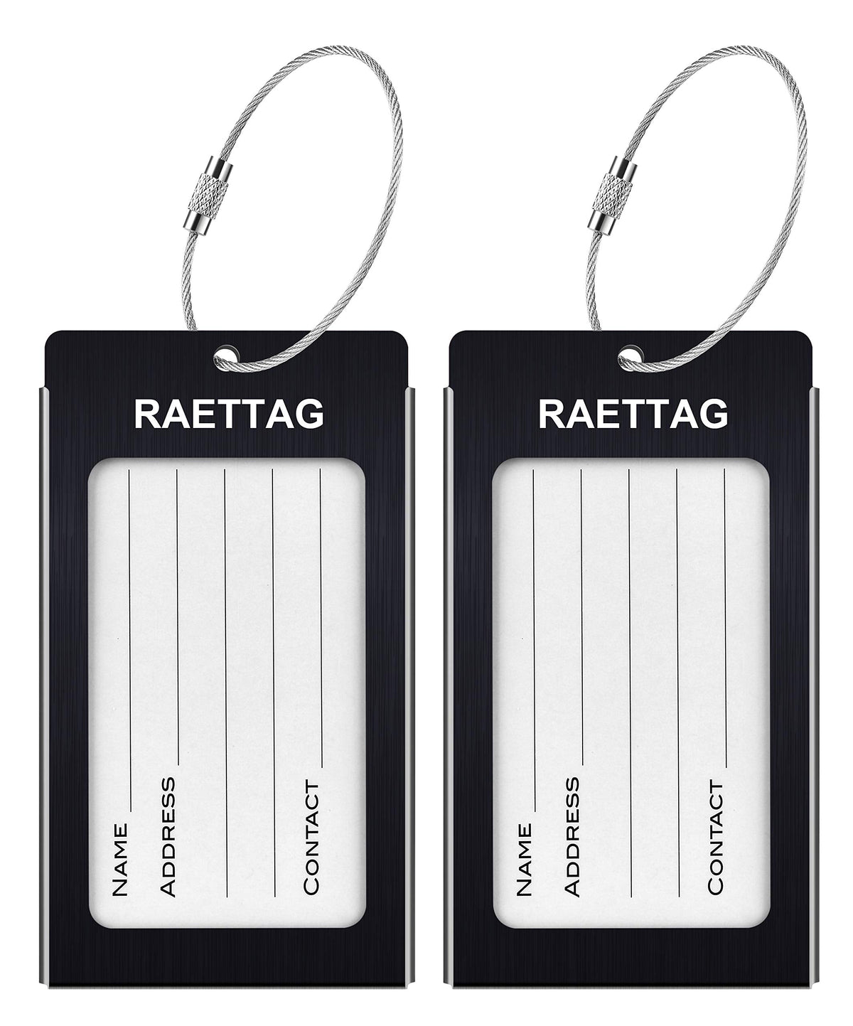 WeBravery Luggage Tags Metal Suitcase Tags Travel Bag ID Identifier Luggage Tag (Black 2-Pack)