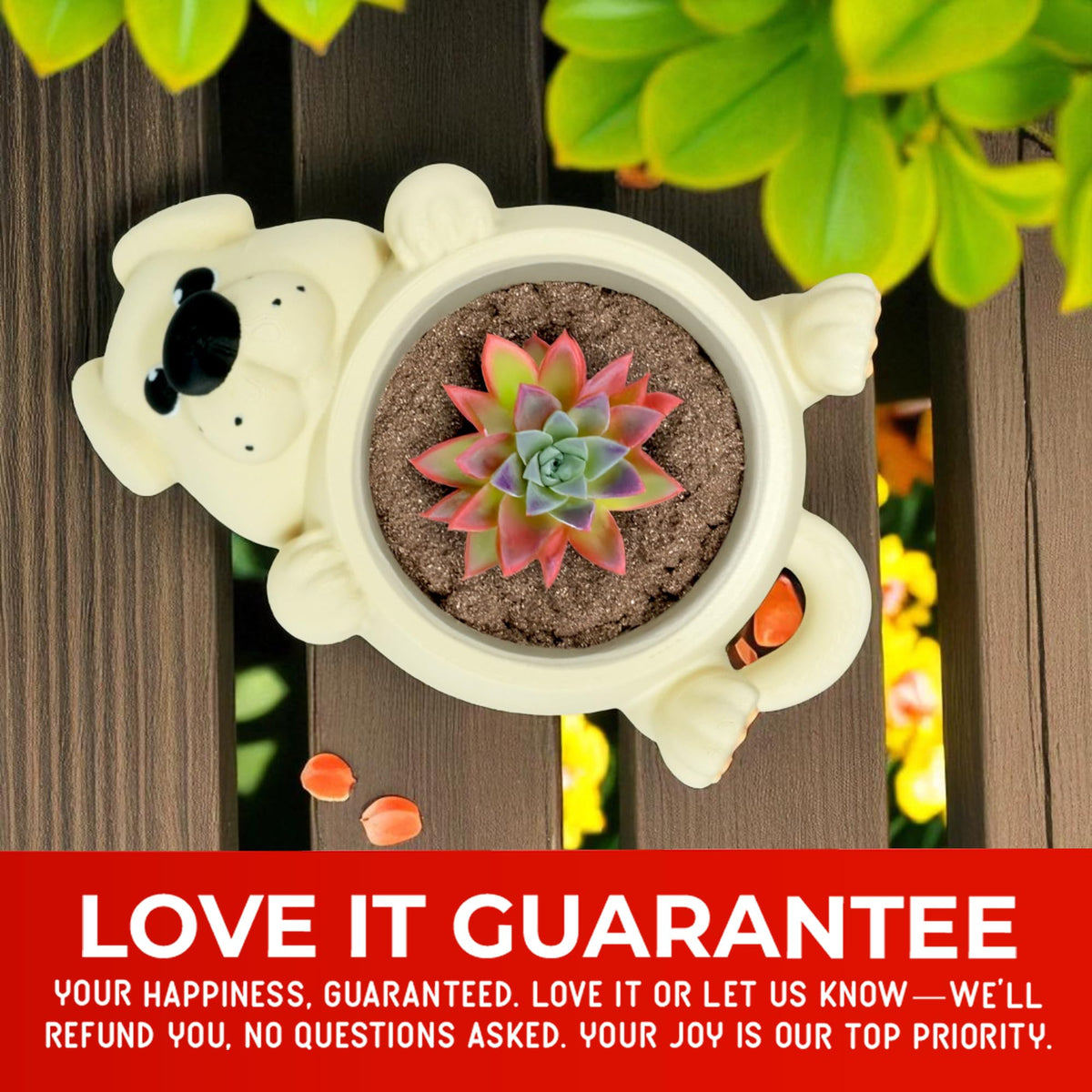 Mivi Collection Chonky Dog Belly Plant Pot – Lay-Flat Pup Planter for Succulents, Funny Pet Lover Gift, Cute and Uselessly Helpful Dog Container for Home or Office Decor