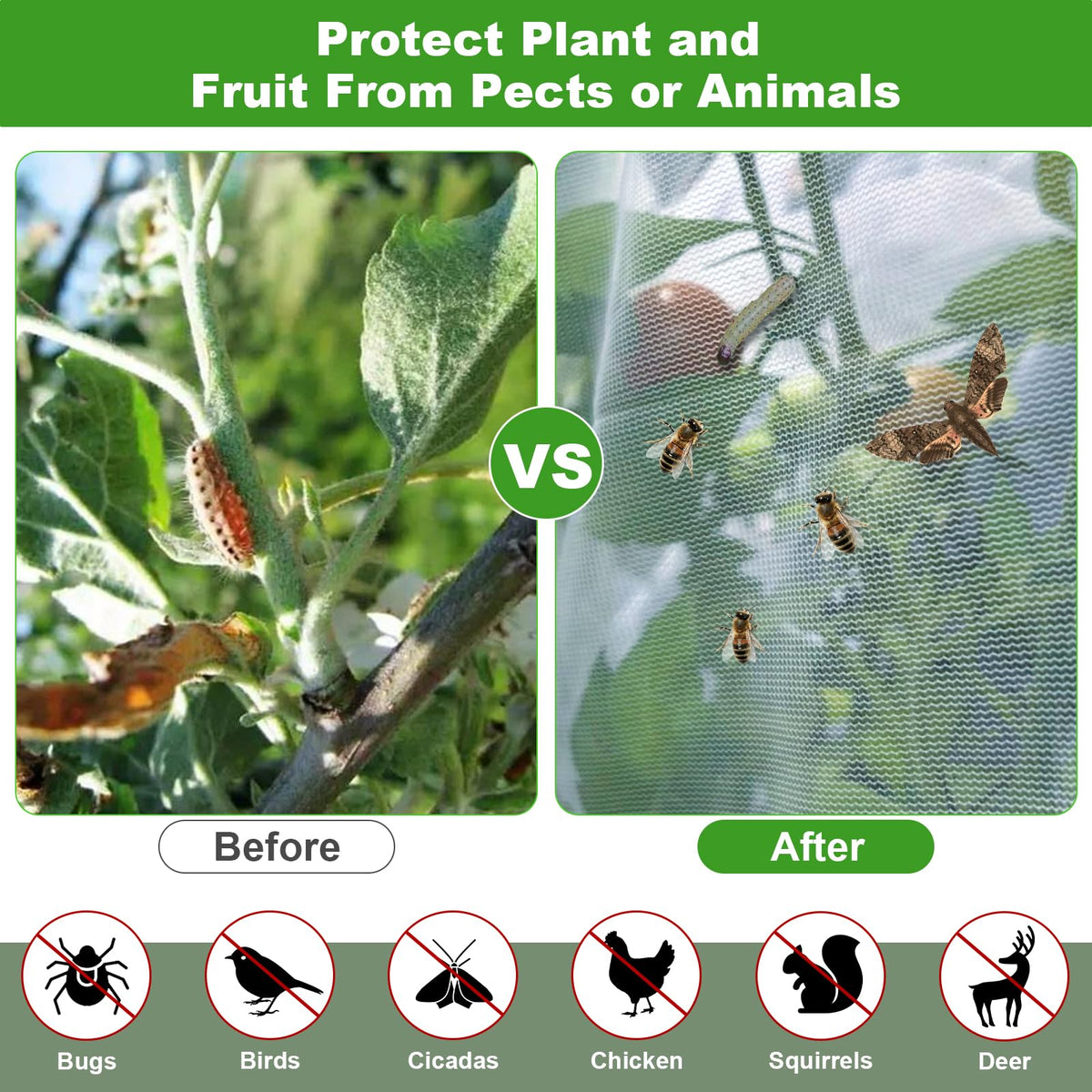 Large Fruit Tree Netting, 2 Pack 10x10Ft Garden Netting Pest Barrier Mesh Covers Bags with Zipper and Drawstring Insect Bird Cover Netting Plant Protection Covers for Vegetables Bushes