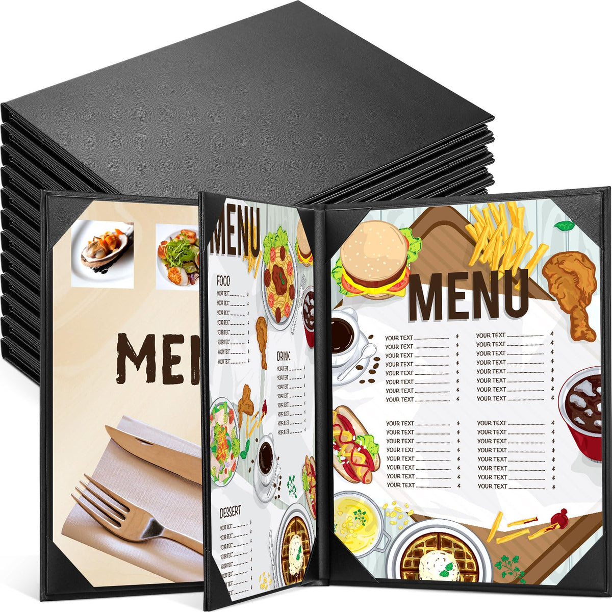 Skyygemm 10 Pcs Leather Menu Covers Holders for 8.5 x 11 Inches, Waterproof Four View Leather Dinner Menu Holder Covers for Restaurant, Hotel, Bar
