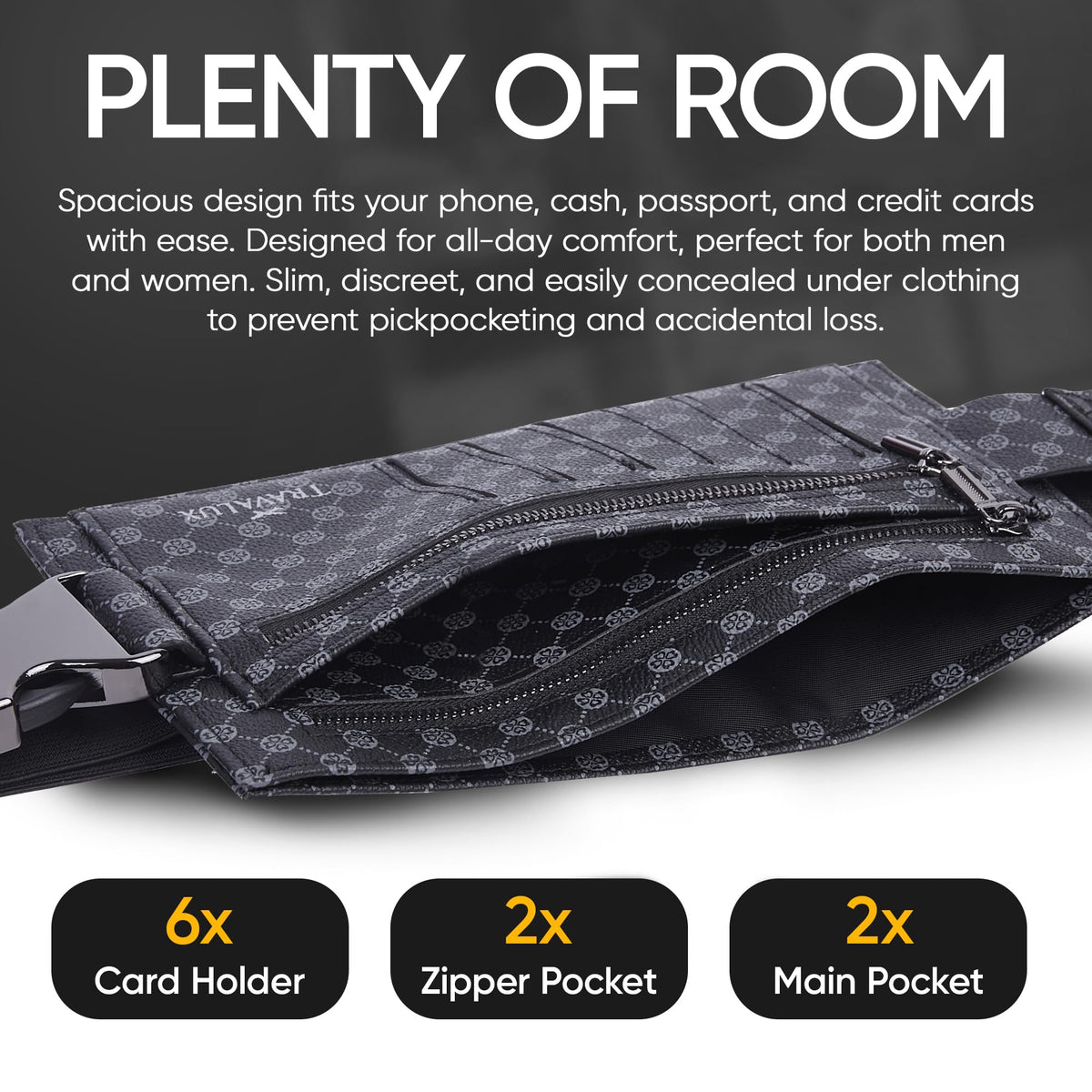 Luxury Travel Wallet – Hidden Money Belt, RFID-Blocking, Anti-Theft Passport Holder for Men & Women (Black Crest)