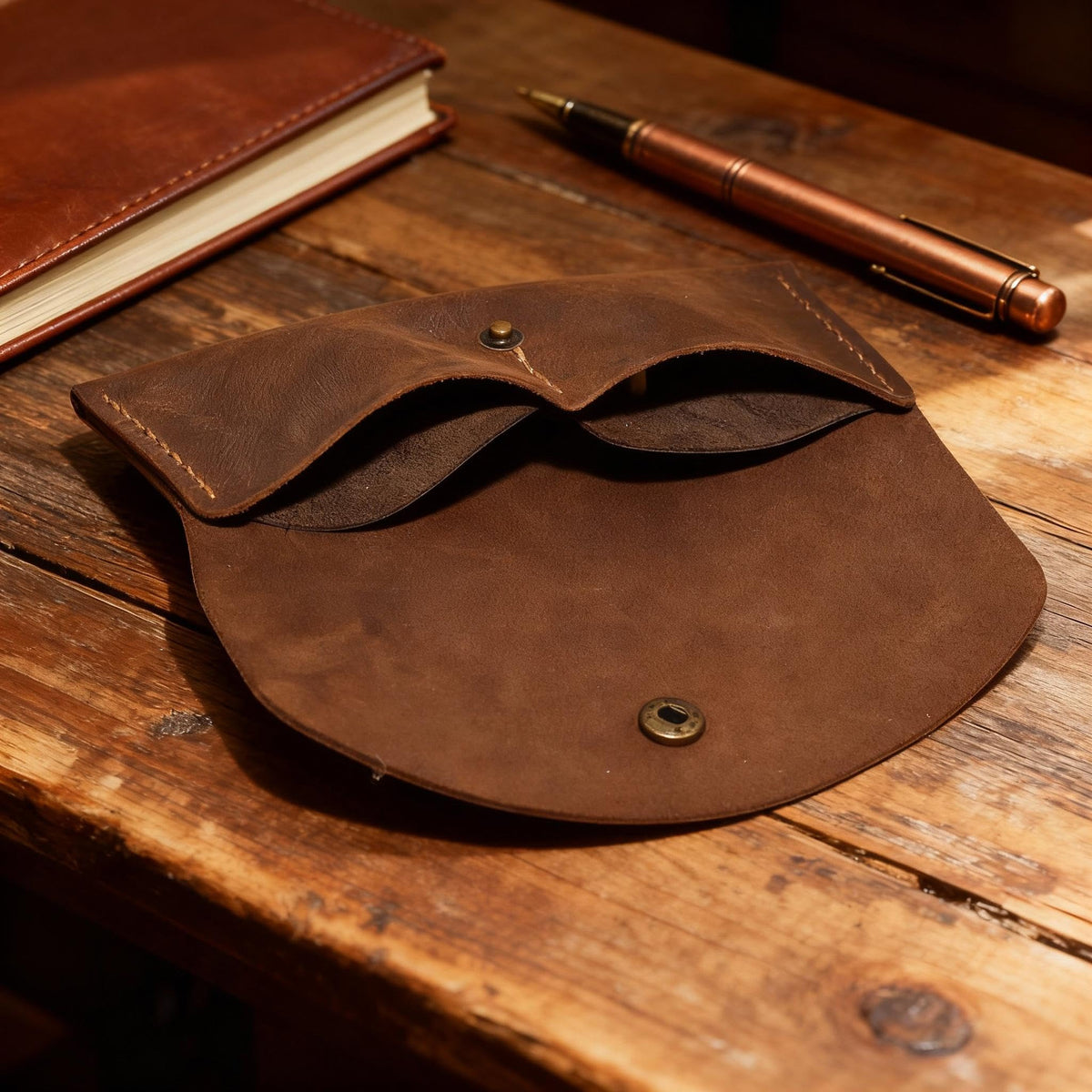 Handmade Crazy Horse Genuine Leather Envelope Wallet, Card Holder with 2 Card Slots Vintage Slim Hand-Stitched Wallet