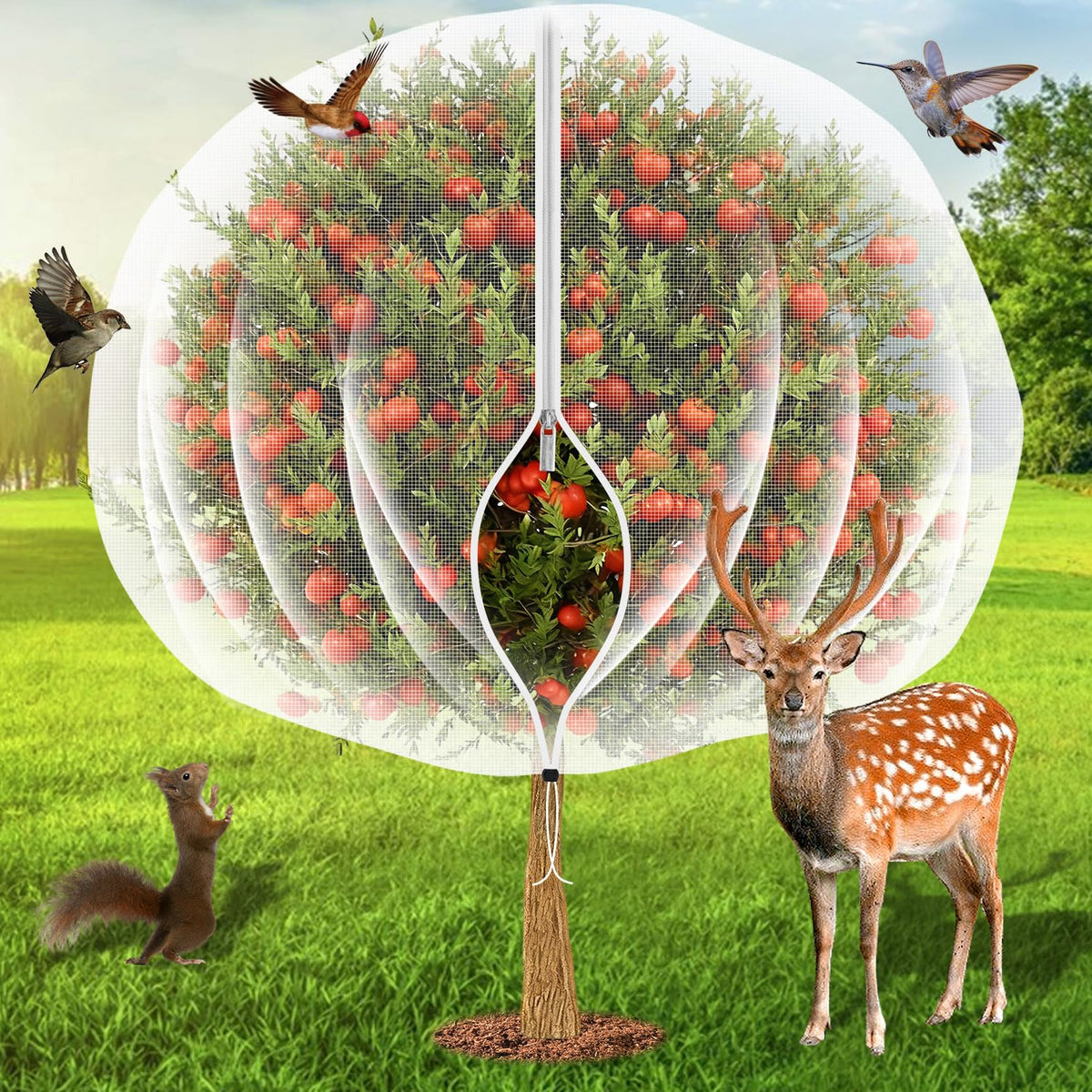 4'x6' Fruit Tree Netting Cover with Zipper and Drawstring, Ultra-Fine Mesh Garden Plant Insect Pest Net Barrier Protection Covers to Prevent Squirrel Bird Deer Cicadas Bag for Blueberry Tomato-1Pcs