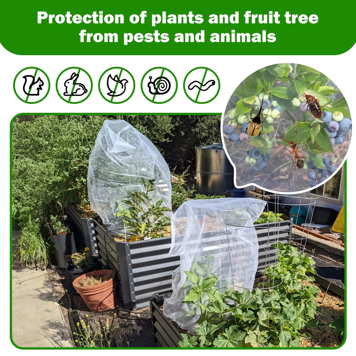 2 PCS Large Fruits Tree Netting Cover for Garden 2.6 x 3.3 ft Garden Insect Bird Barrier Plant Netting for Tomato Blueberry Bush Netting Covers Deer Cicada Netting Cover Bag with Drawstring