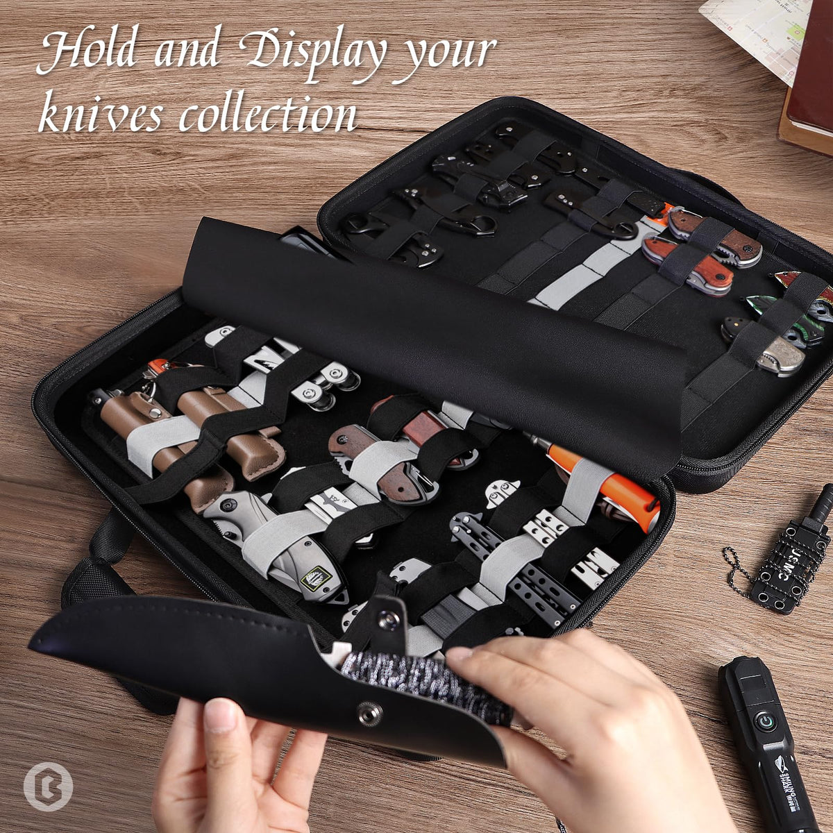 BRANTMAKER Knife Display Case, Knife Case for 61+ Pocket Knives, Collection Box with Portable Shoulder Strap, Knife Storage Items (Box Only)